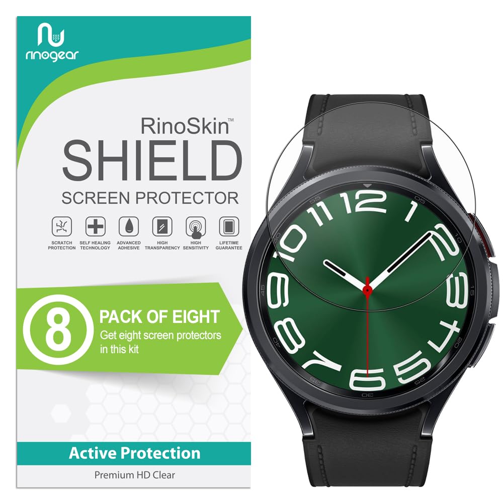 RinoGear (8-Pack Screen Protector for Samsung Galaxy Watch 6 Classic (43mm) Screen Protector Case Friendly Accessories Flexible Full Coverage Clear TPU Film