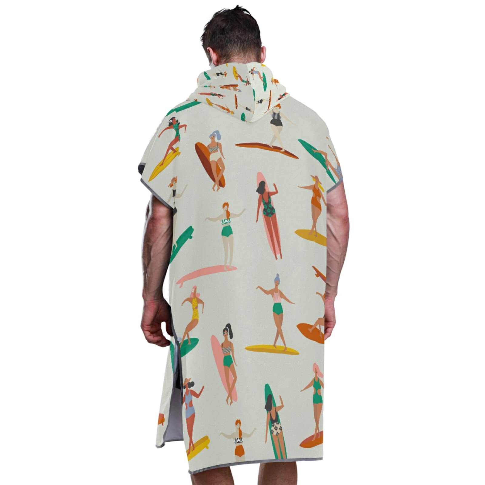Mädchen Surfer in Bikinis Nahtloses Muster Erwachsene Surf Poncho Wickelmantel mit Kapuze und Tasche, schnell trocknender Bademantel, Mikrofaser-Handtuch-Neoprenanzug für Bad, Strand, Outdoor
