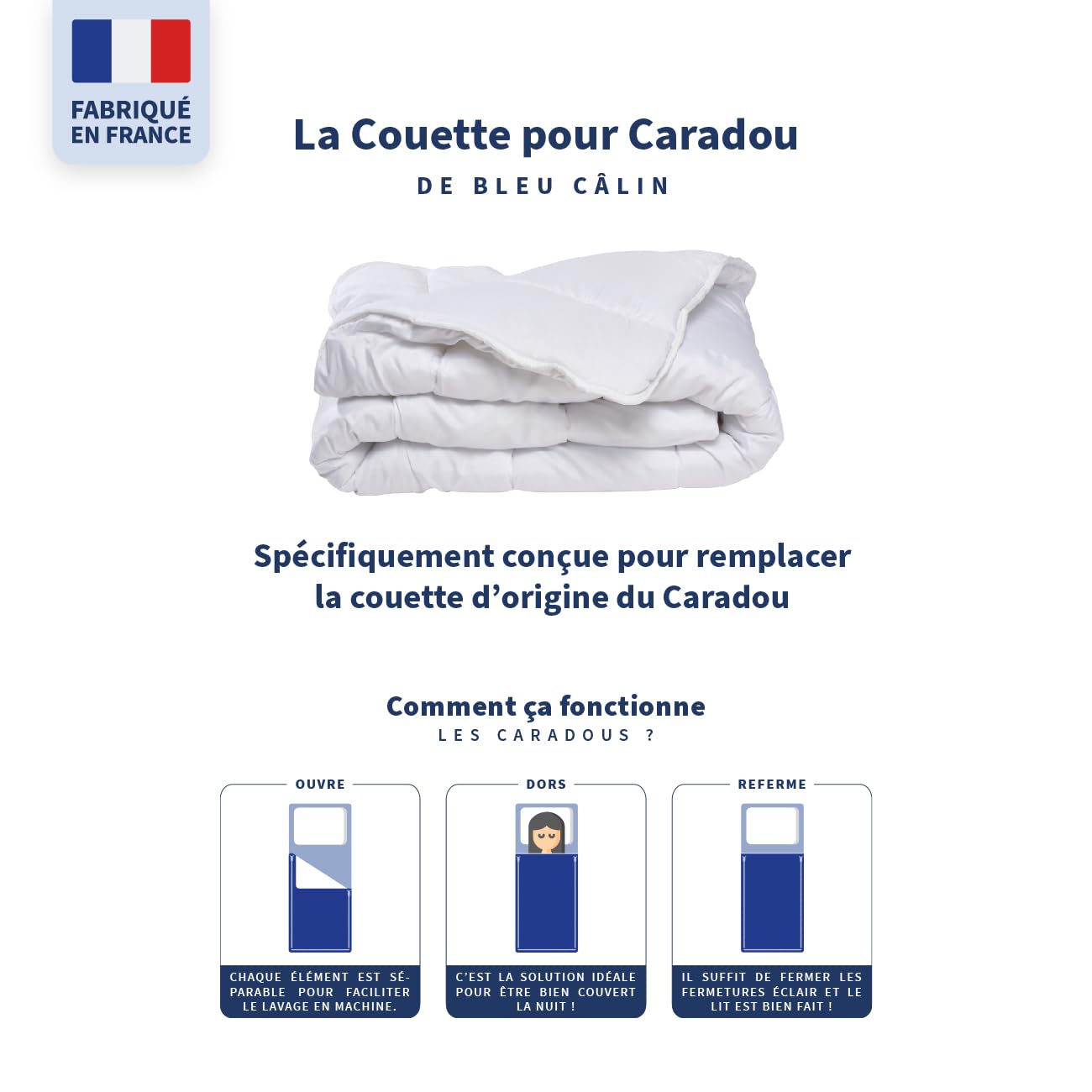 Bleu Calin Couette Spéciale pour Parure Caradou Taille de la Couette = 90x190cm