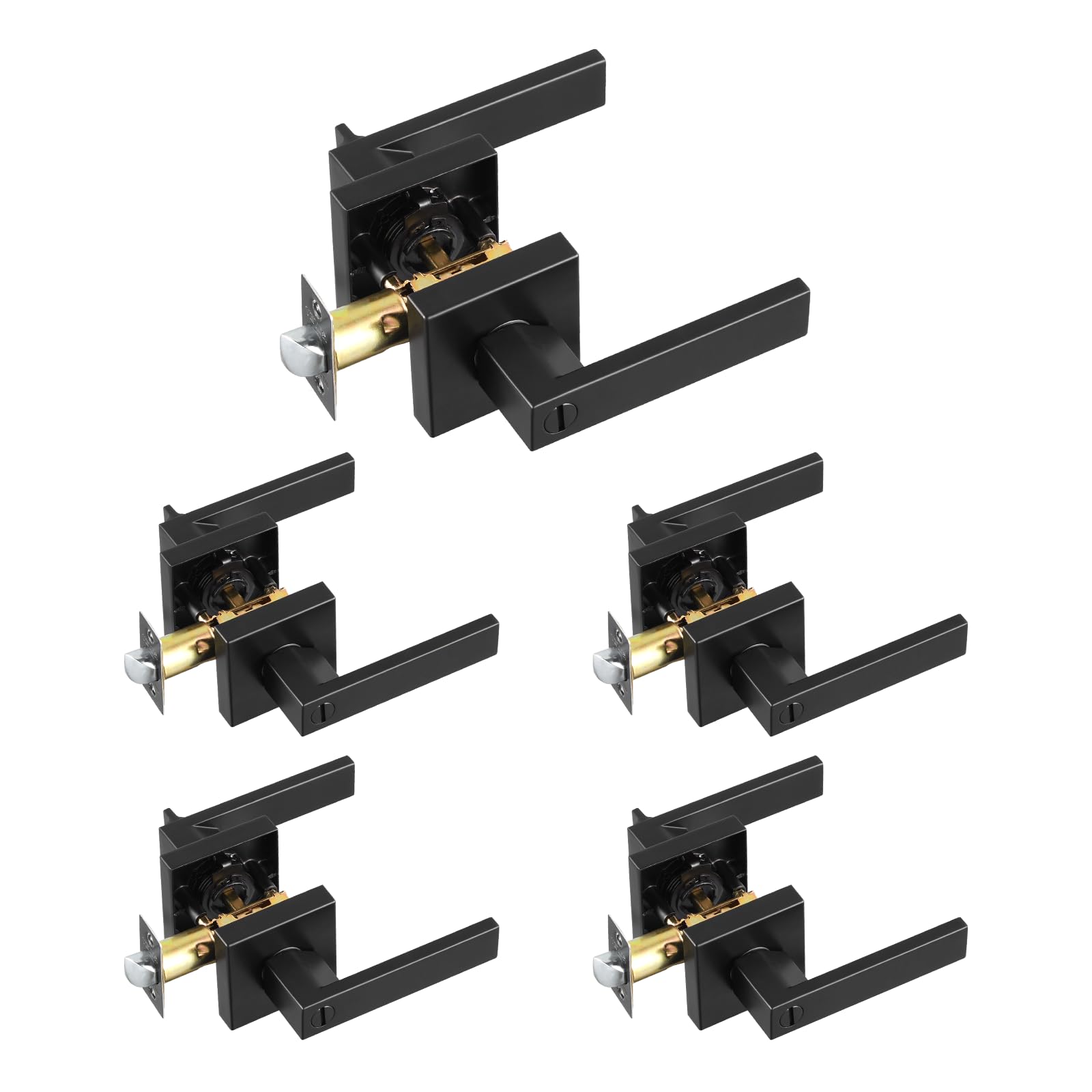 VEVOR Poignées de Porte Intérieure 5 Paires, Poignée de Porte à Condamnation avec Béquille Réversible Droite-Gauche, Verrouillage sans Clé, Rotation 45° pour Ouvrir, Salle de Bains Toilette, Carré