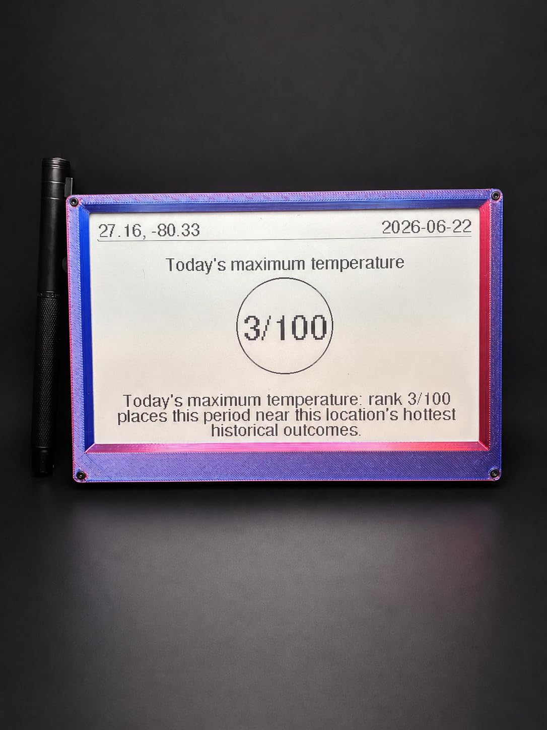 W100 Max E-Ink Display by Weather100, Custom Weather Gift image 2