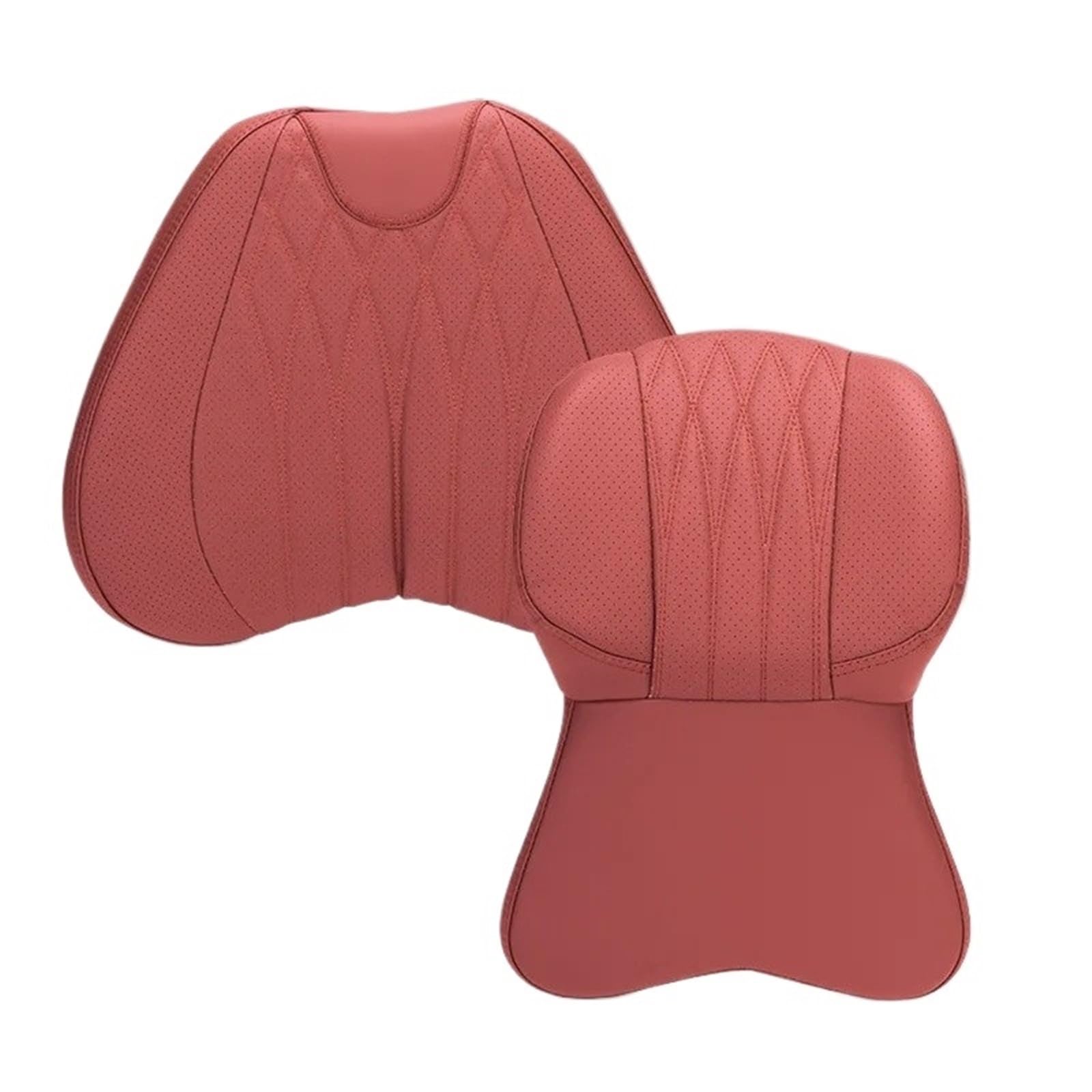 KAUWYEHD Car Seat Accessories Fit For BMW For Mercedes Nappa Leather Car Seat Cushion Lumbar Support Neck Pillow(Red f)