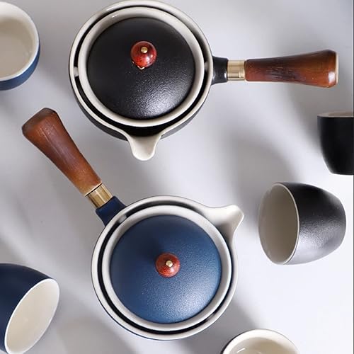 Miniatura 8 de Juego de té de viaje portátil de cerámica, juego de té chino de kungfu con tetera de rotación 360 e infusor, 4 tazas de té, bandeja de té y bolsa de