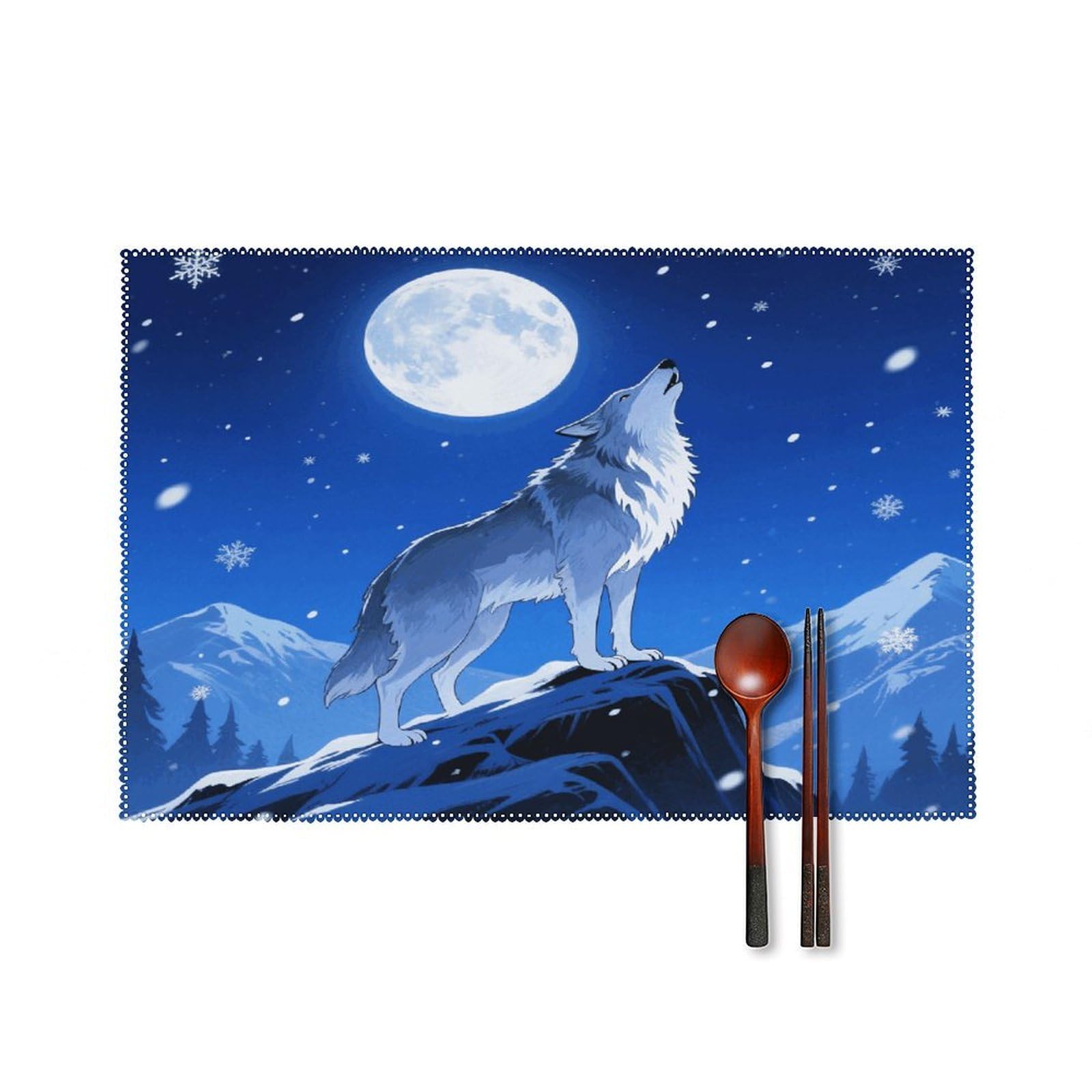 Wolf Placemats Set of 4 Heat Resistant Non-Slip Place Mats for Dining Table Washable Placemat Wipeable Dining Table Mat Canvas Place Mats Dining Table Decor