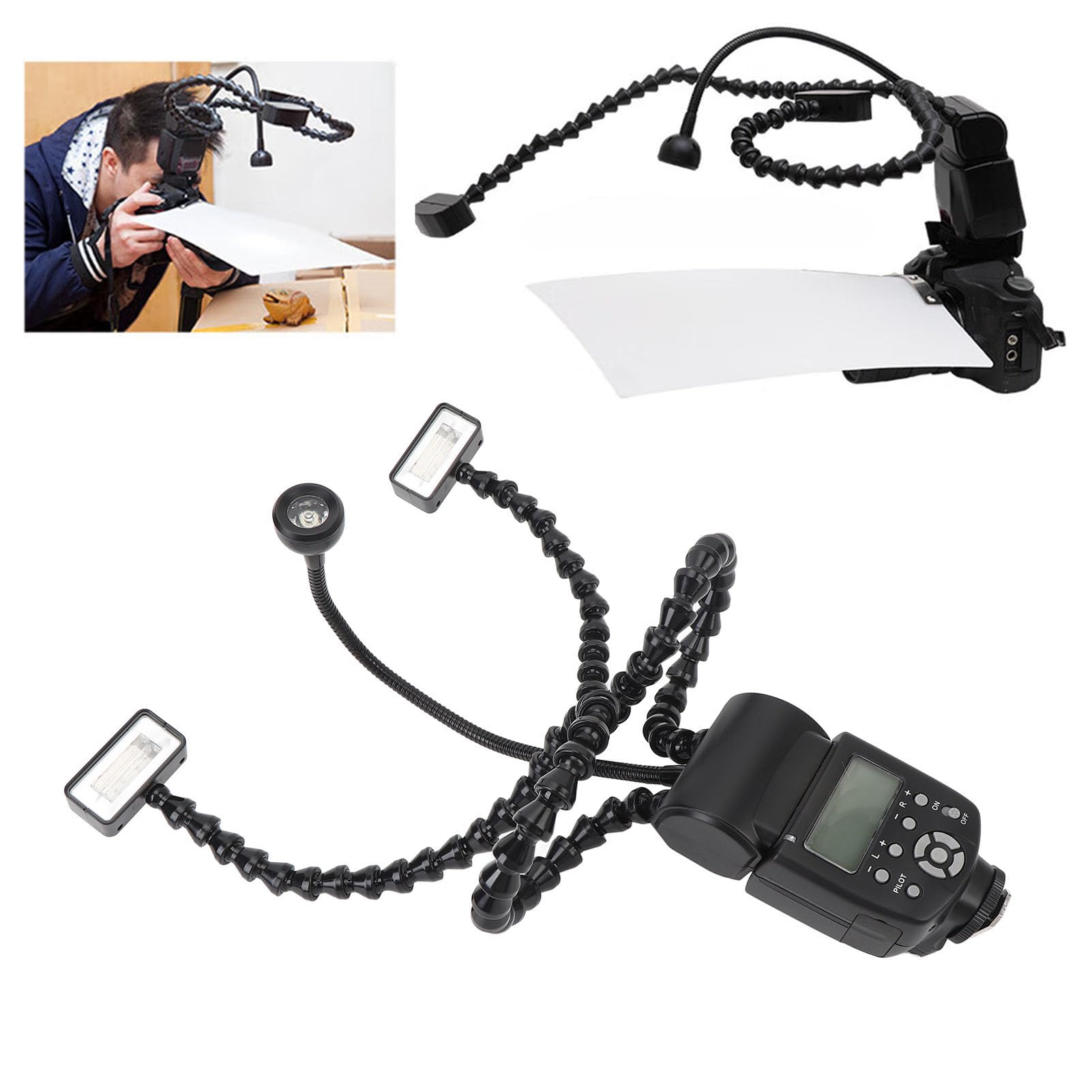 Camera Macro Flash Light, 5600K 8 Level Ajustable Brightness, Flexible 3 Head Fill Light, LCD Display, Macro Photography Lighting for Jewelry, Food, Close up Shooting