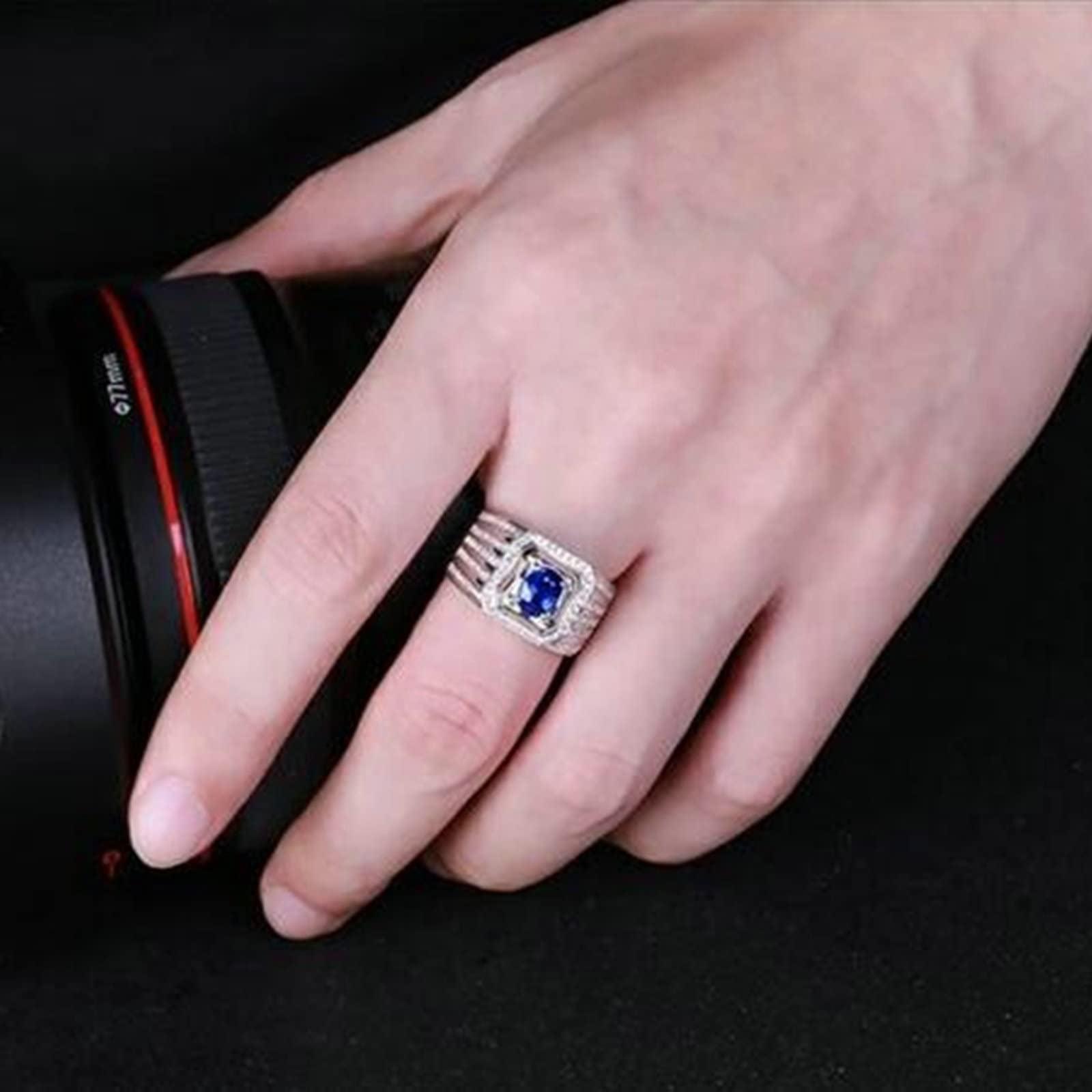 Beydodo Męski pierścionek, białe złoto 750 z diamentem, pierścionek zaręczynowy, sygnet z owalnym szafirem 1,19 ct, obrączka ślubna, bez niklu, Szafir Diament