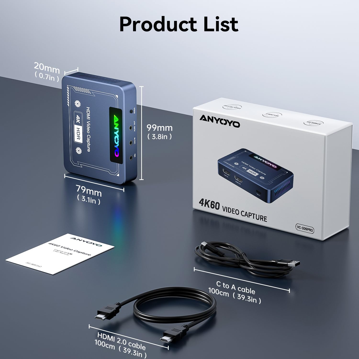 ANYOYO Carte de Capture Vidéo HDMI 4K60 HDR VRR, Capture Card 4K 60FPS Passthrough 240Hz, Acquisition Vidéo USB 3.0 Latence Quasi Nulle pour PS5, Switch 2, Xbox, PC, Mac