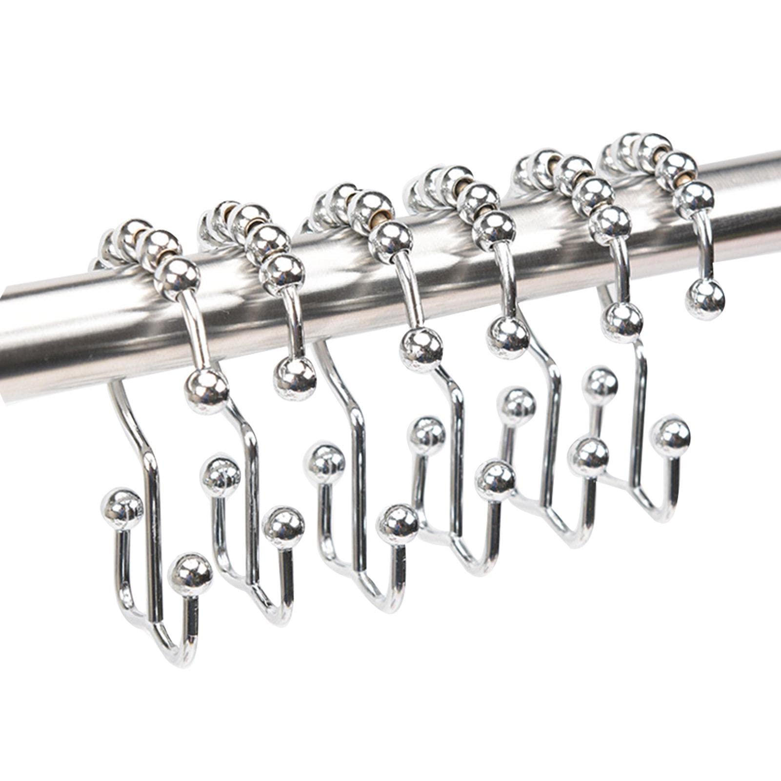 Xiaokeis 12 ganchos de cortina de ducha, accesorios de baño, anillos de cortina de ducha, ganchos de ducha de metal de doble deslizamiento para barras de ducha de baño (cromo)