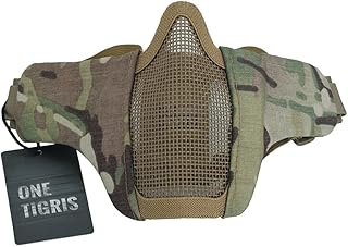 OneTigris - Maschera Tattica a metà Viso, Pieghevole, con Rete di Protezione, per Soft Air e Paintball, Regolabile, con Cinghia Elastica, Uomo, Lower Face Mask