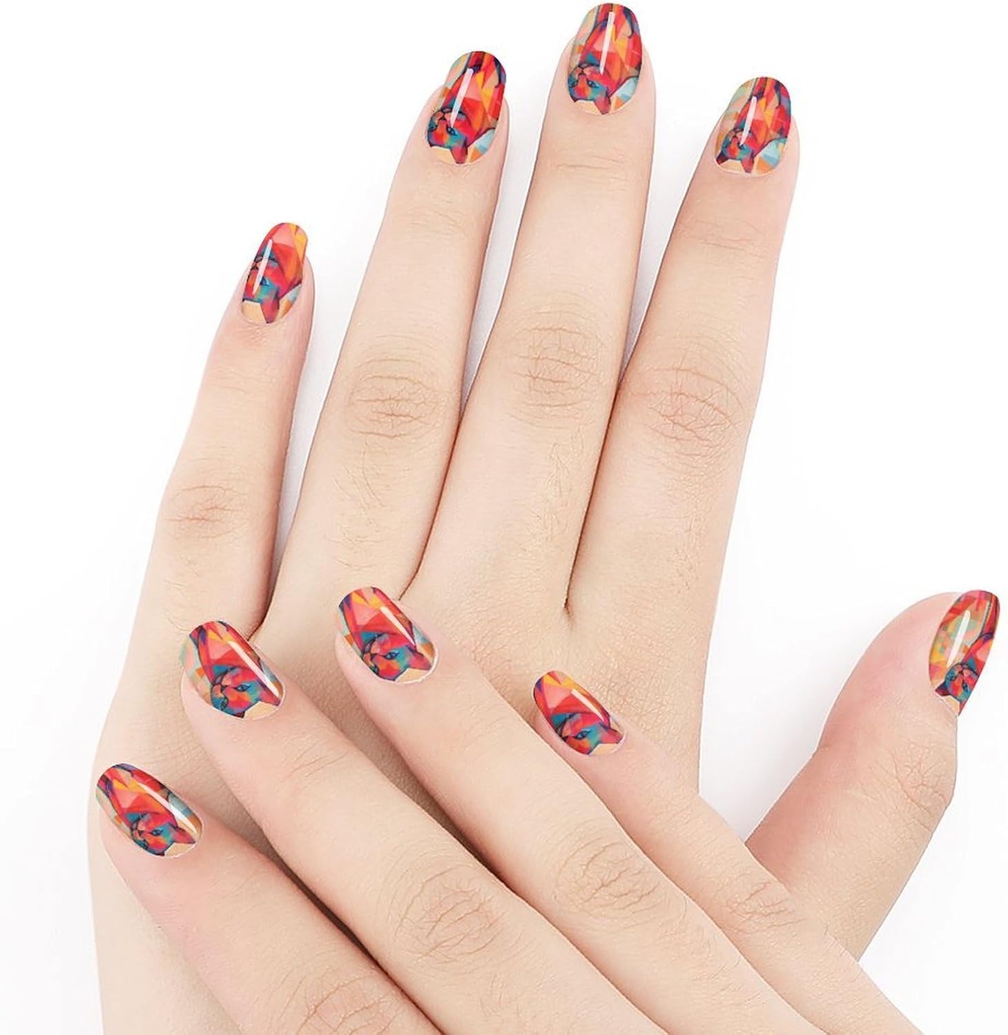 100 Pieces Full Nail Wraps Self-Adhesive Gel Nail Stickers for Women | Modern Art Cat Nail Strips, UV Free, Chip Resistant, Waterproof Full Cover, Long Lasting Nail Decals