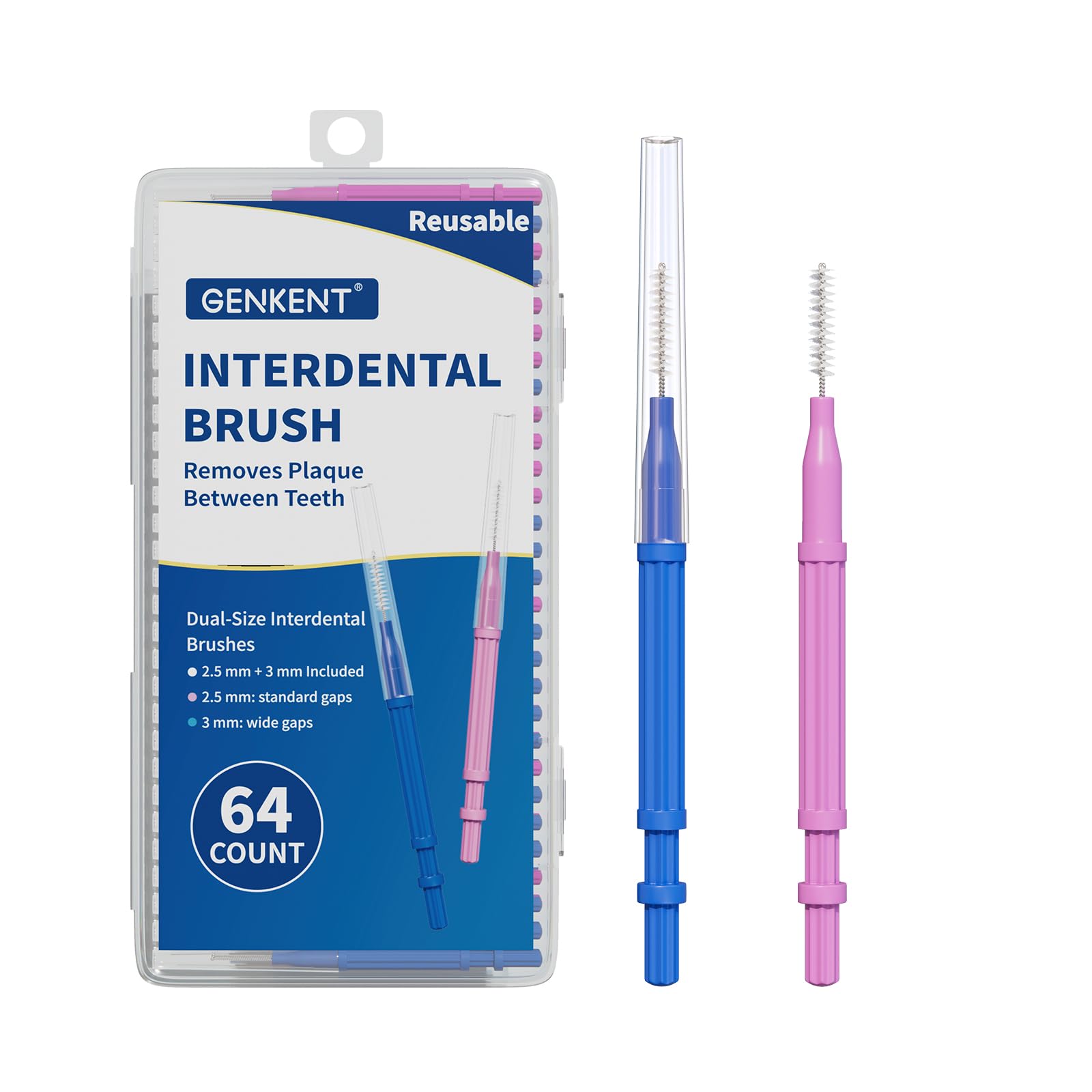 GENKENT Interdental Brushes for Braces 64 Pieces Interdental Brushes Between Teeth for Braces Flossers 2 Sizes
