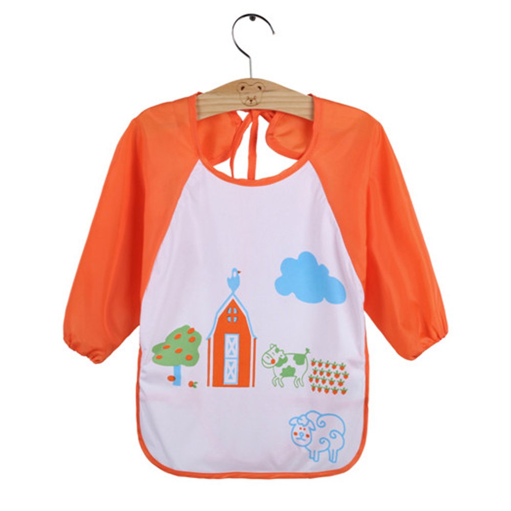 QinGuang 5 pcs Baby Waterproof Long Sleeved Bibs Catcher Pocket Smock Painting Playing Apron (Pink), 9-36 Months - Image 3