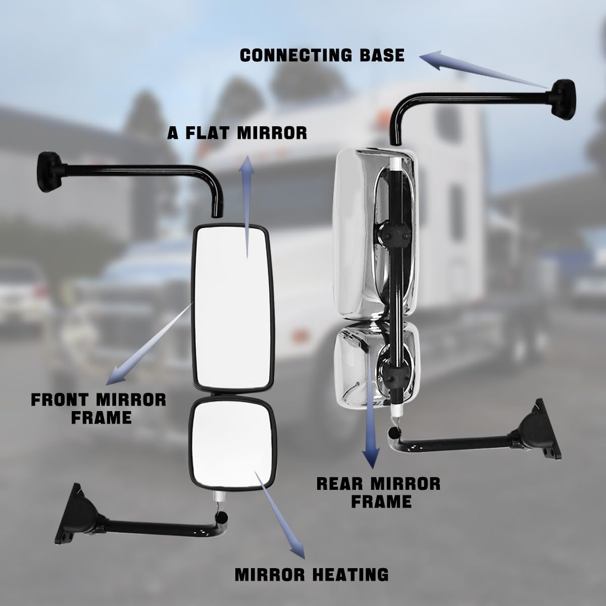Door Mirror Assembly for Freightliner M2, Door Mirror with Arm Fit for Freightliner M2 2004-2016 Truck (Chrome, Split body- Right)