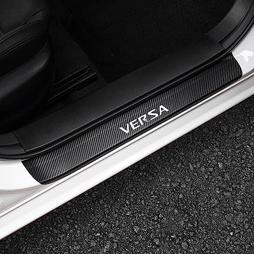 LEXLEY for Nissan 2020-2025 Versa Carbon Fiber Style Leather Door Sill Protector Anti-Dirty Scuff Plate Cover Guard Sills Protector Trim,Welcome Pedal Protect 4PCS -Sliver