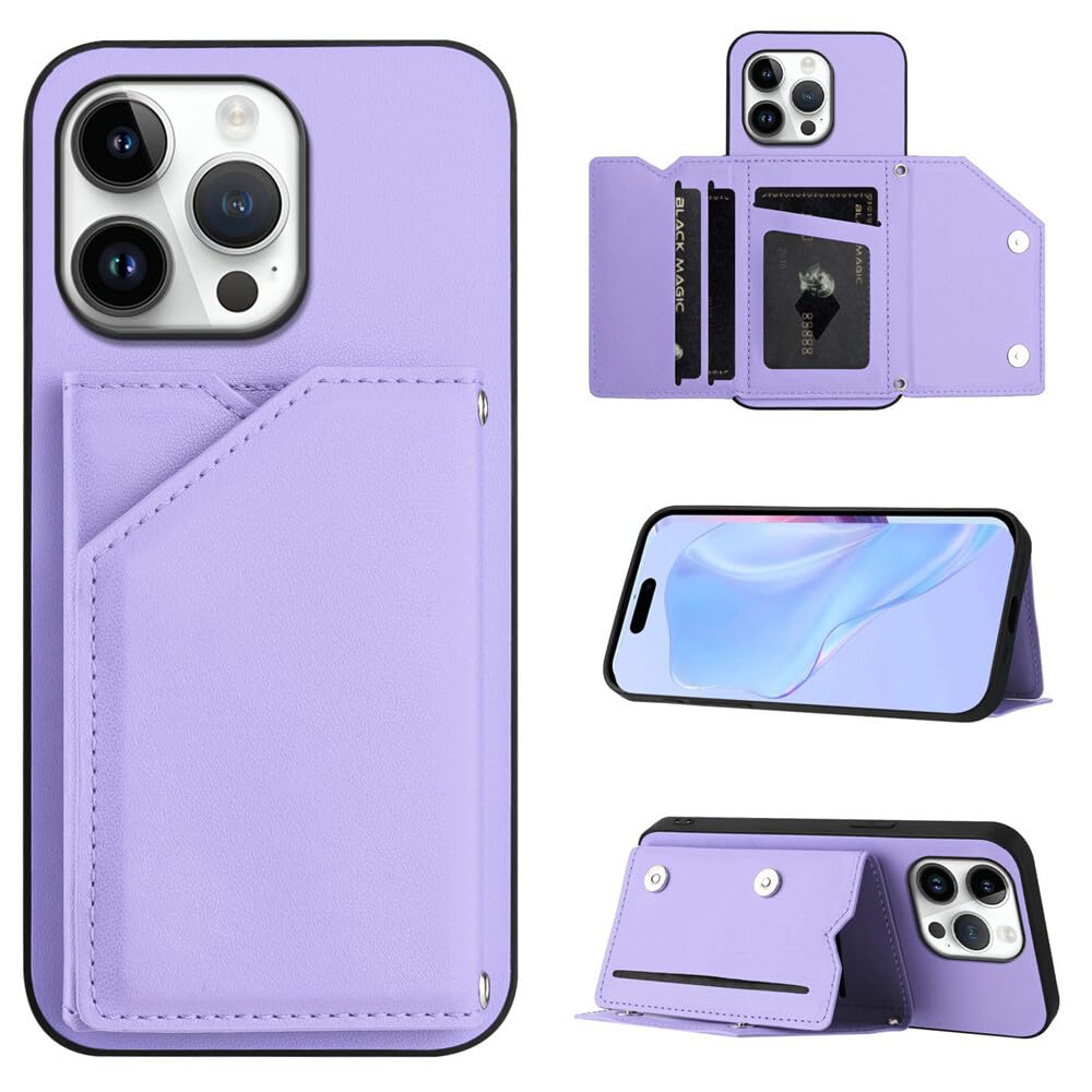 Étui portefeuille iPhone 12 Pro violet support vidéo housse cuir antichoc - 6