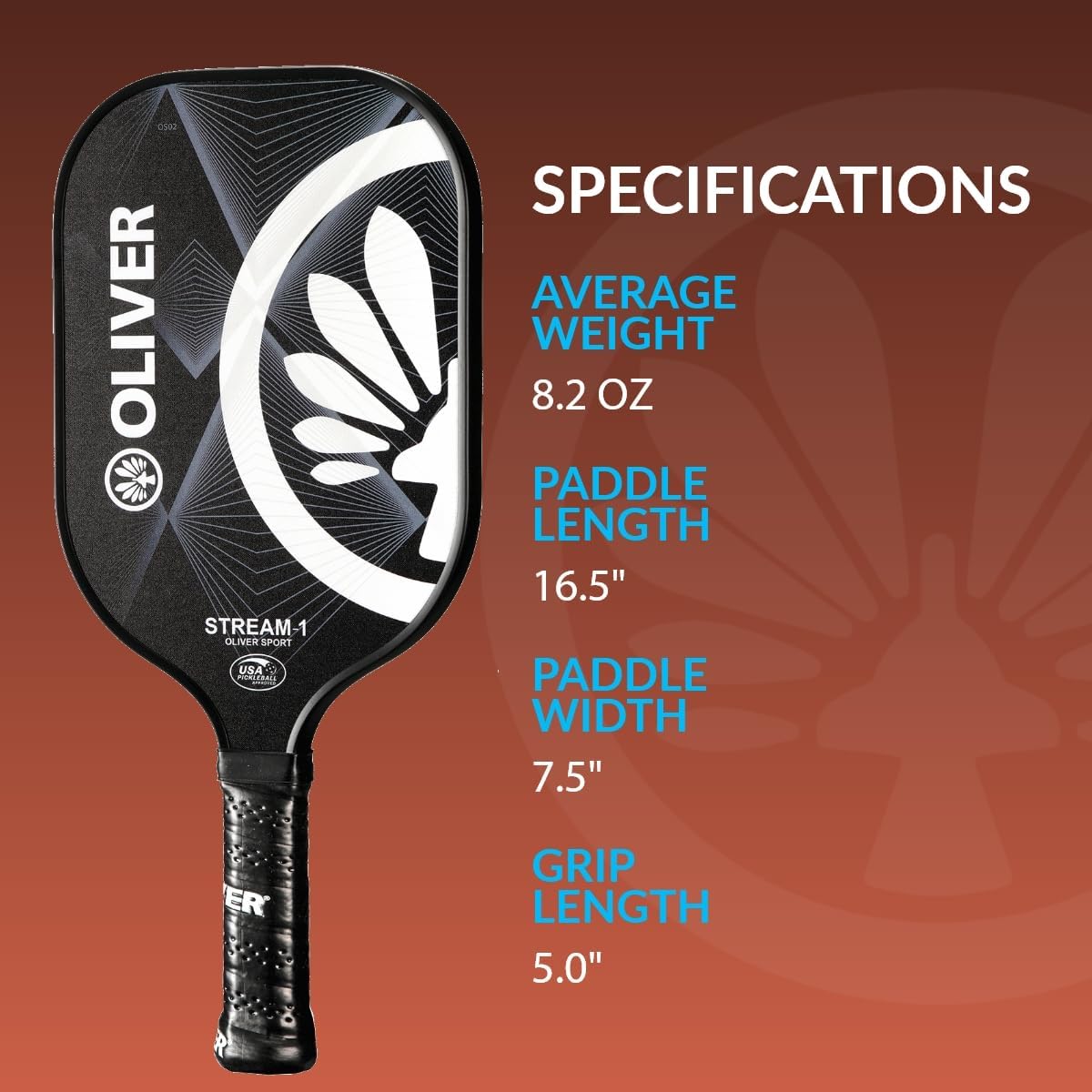 Oliver Pickleball Paddle Stream-1 | USAPA Approved | Meta Carbon Technology & Fiberglass Surfaces | 13MM & 16MM PP Honeycomb Core | for Beginner