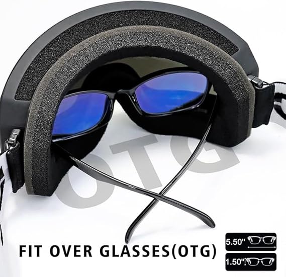 Savvy Specs - Ski/Snowboard Goggles, OTG Anti-Fog,100% UV Protection Snow Goggles, for Adults (Black/Red)