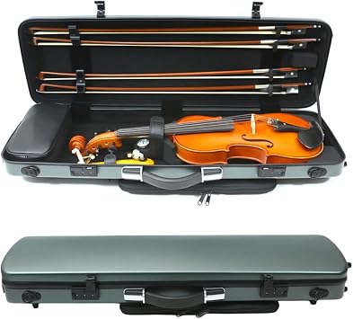 Vetimobato 4/4 Full-Size Carbon Fiber Violin Case Lightweight Hard Shell Travel Case with Removable Music Bag,Combination Lock,4 Bow Holders Waterproof, Anti-Scratch Protection (Blackish Green)