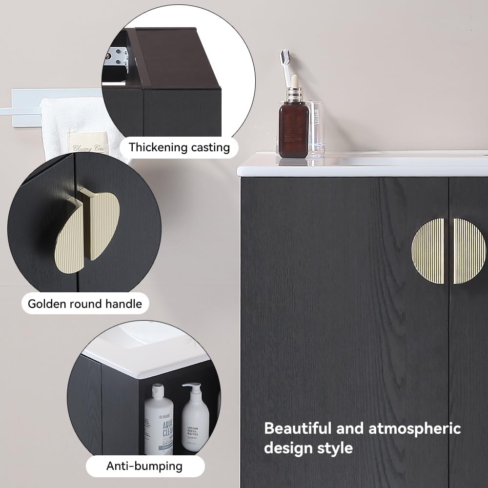 Bathroom Sink Cabinet, Wall-Mounted Storage Vanity with Two Doors, Bathroom Furniture Storage Cabinets for Small Space, Bathroom, Side Left Open Storage Shelf, Black