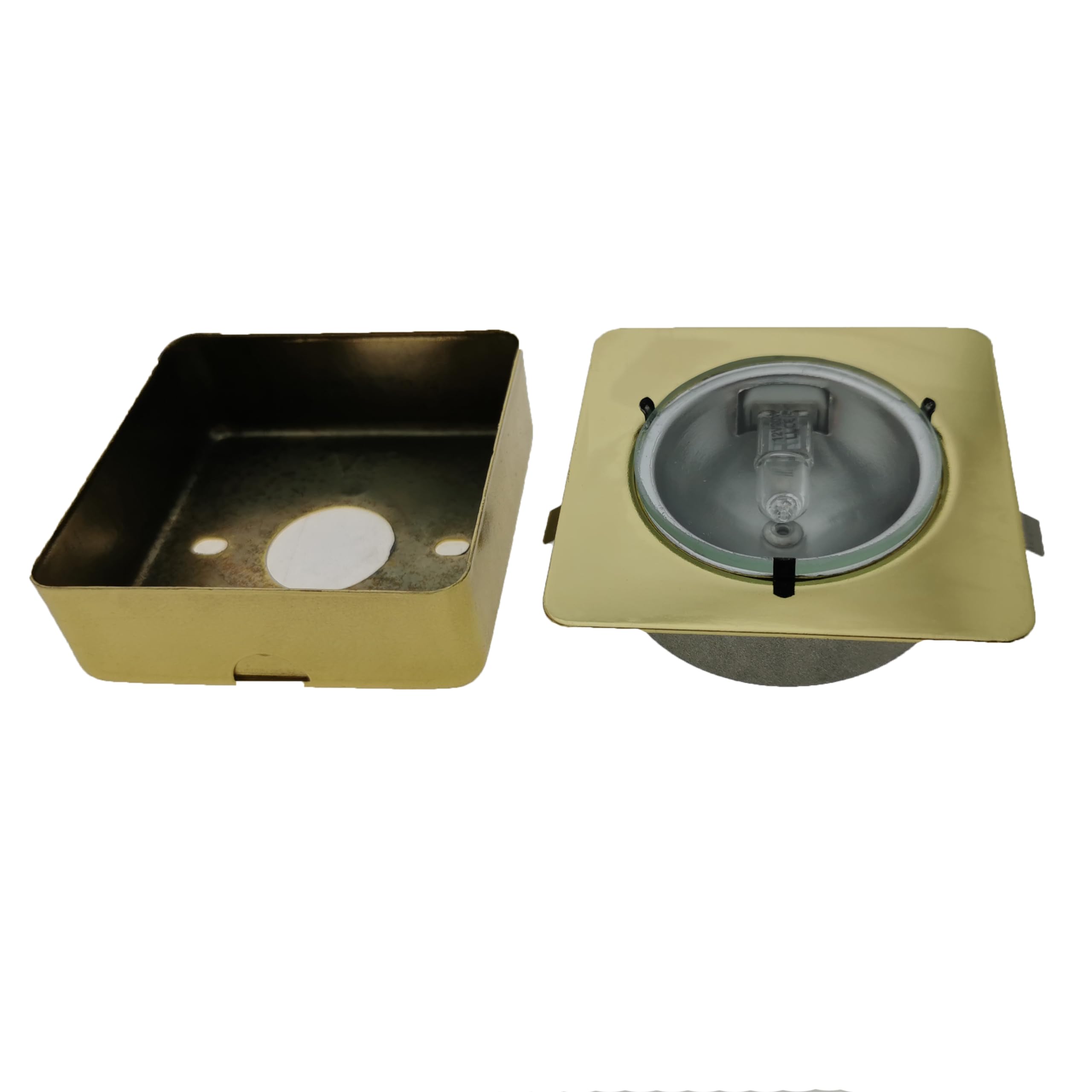 Halogen Cabinet Puck Light Kit - 3 Square Light Kit in Brass (Gold) Includes 12V 60W Transformer, 10 Foot Cord and In - Line On / Off Roller Switch, Includes Replacement Bulbs and Connecting Wires
