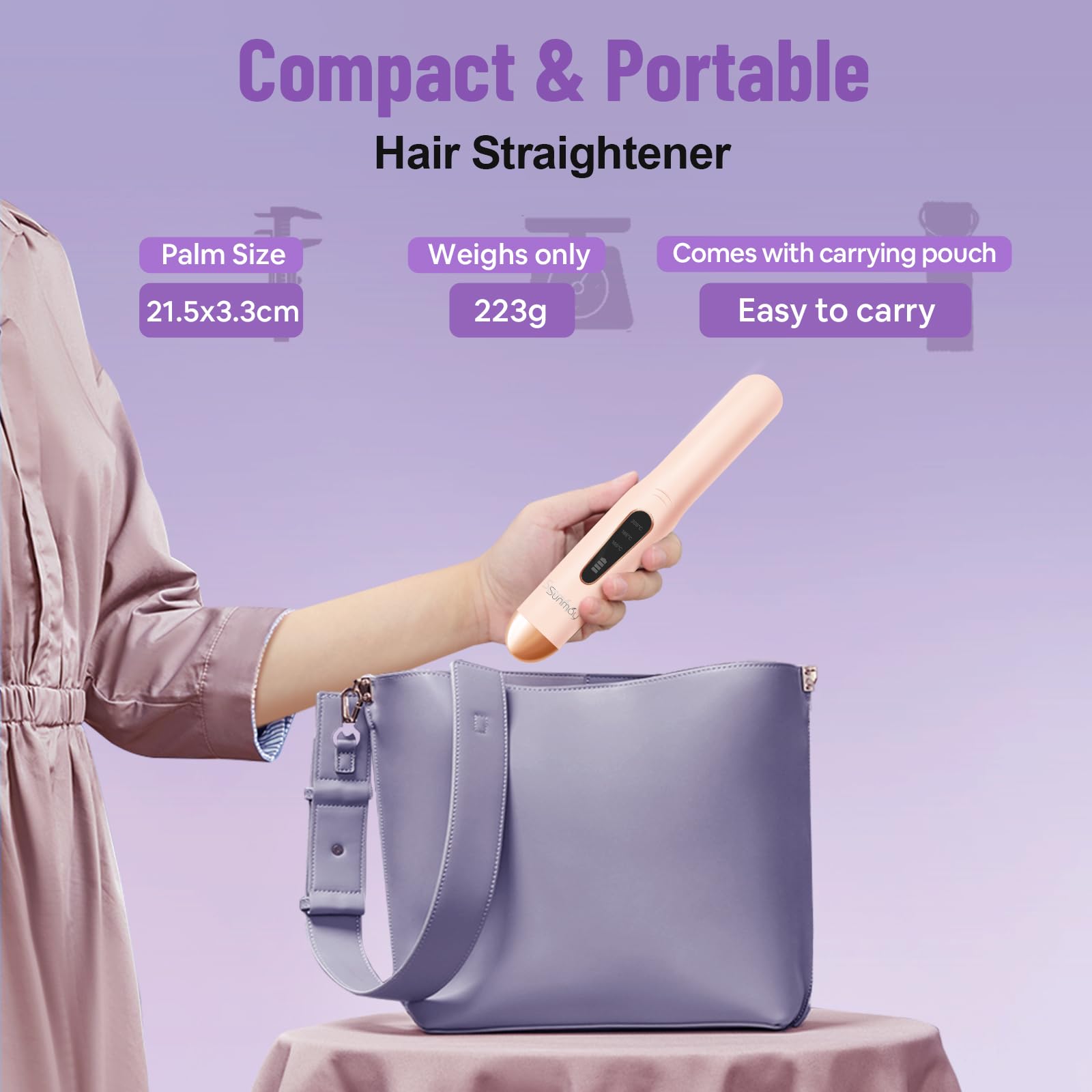 SUNMAY Voga Fer à lisser Sans Fil 2 en 1, Lisseur Boucleur Cheveux Titane Mini Voyage USB Rechargeable, 3 Réglages Température Chauffage Rapide, 5000 mAh Rose