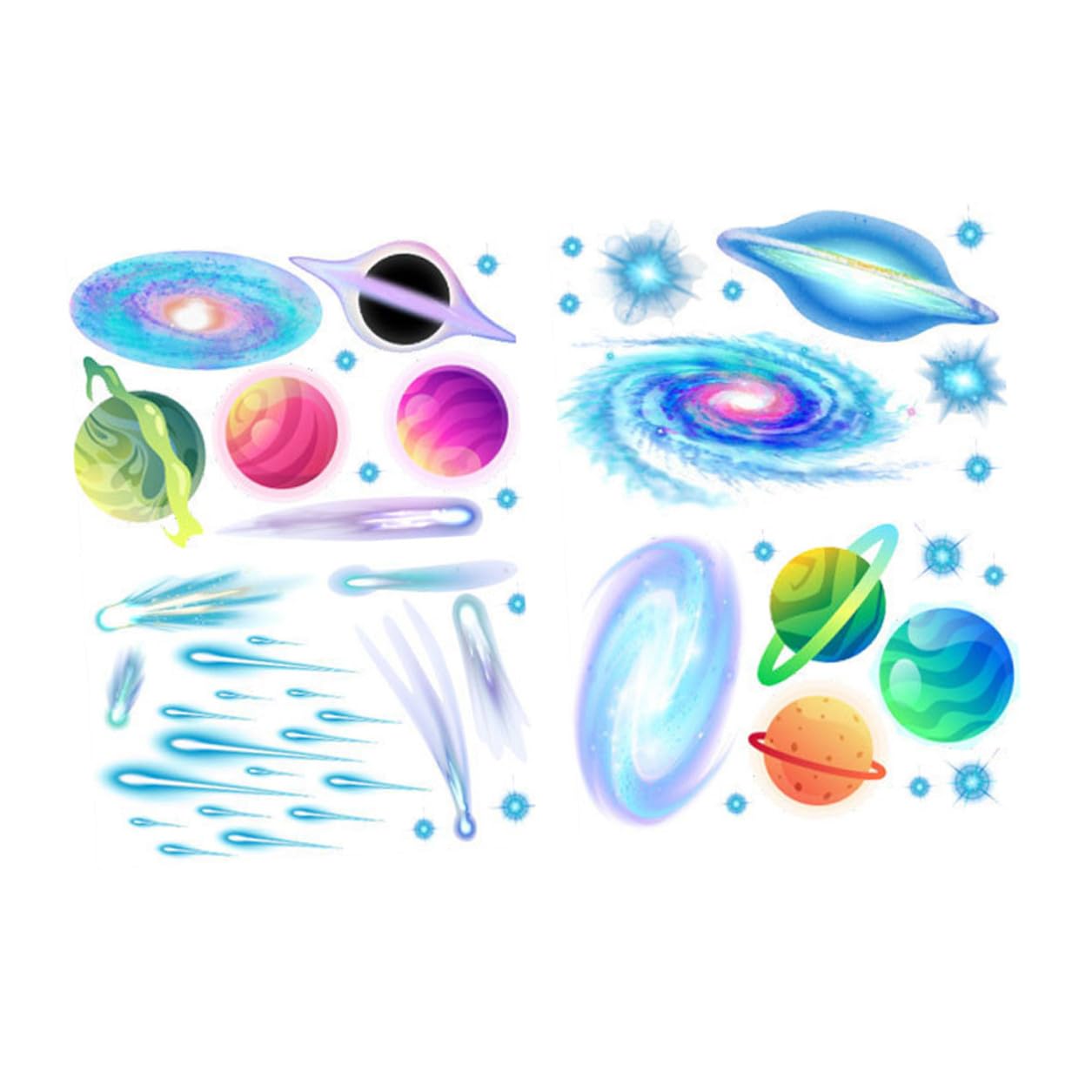 Autocollants phosphorescents galaxie : stickers muraux adhésifs colorés pour chambre enfant