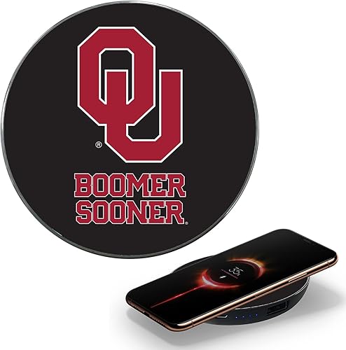 Cargador inalámbrico de la Universidad de Oklahoma con logotipo iluminado Boomer Sooner y banco de energía integrado con licencia oficial colegial,