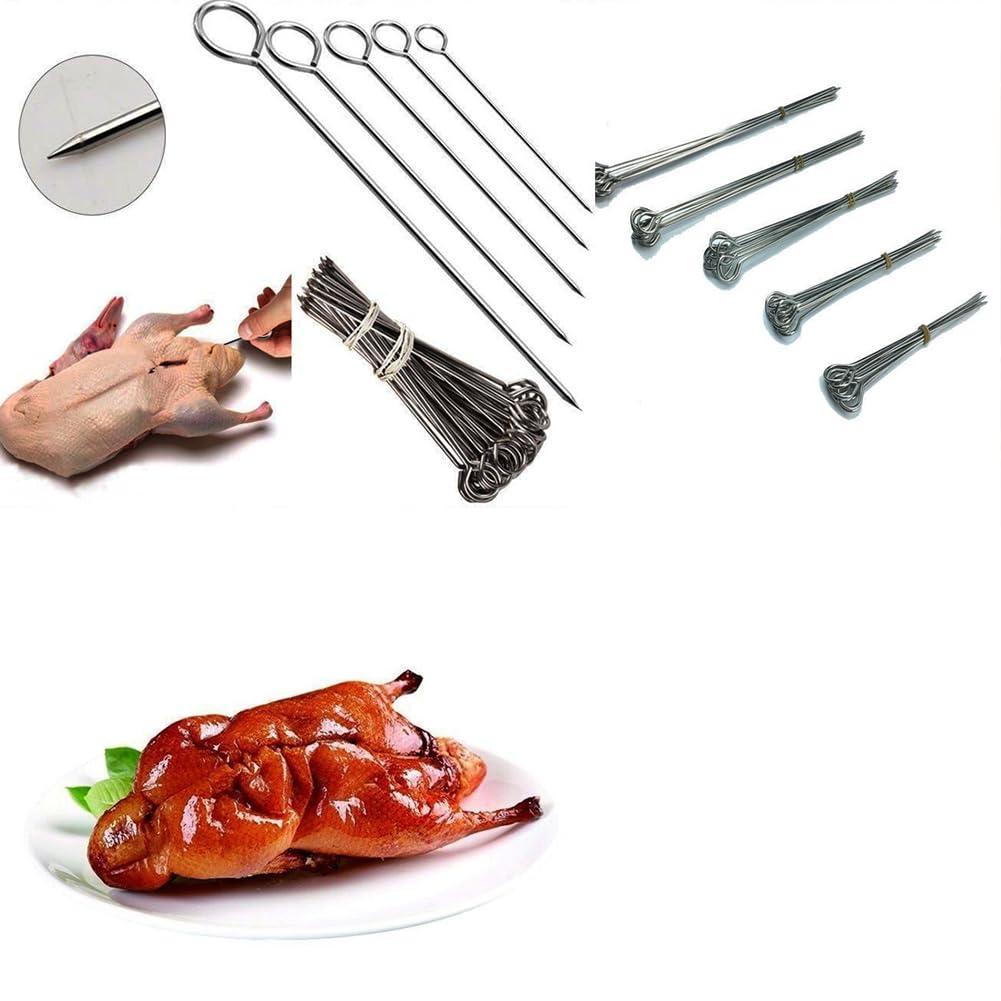 JIHUOO 40 Pcs 15cm Stainless Steel Turkey Lacers Poultry Pins Barbecue Grill Skewers Long Metal Cocktail Sticks Long BBQ Grilling Skewers Outdoor Cooking Skewers - Image 2