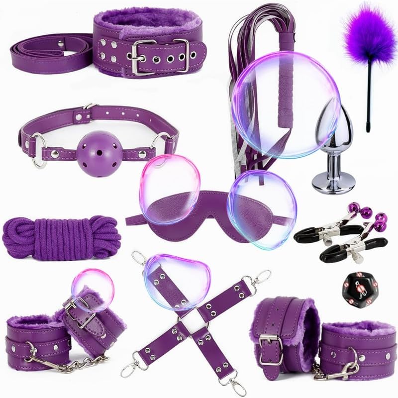 Soft and Elastic, Yoga Supplies, Couple Gifts, Home Training Aids, Fun and Versatile 12 Piece Leather Purple Set,
