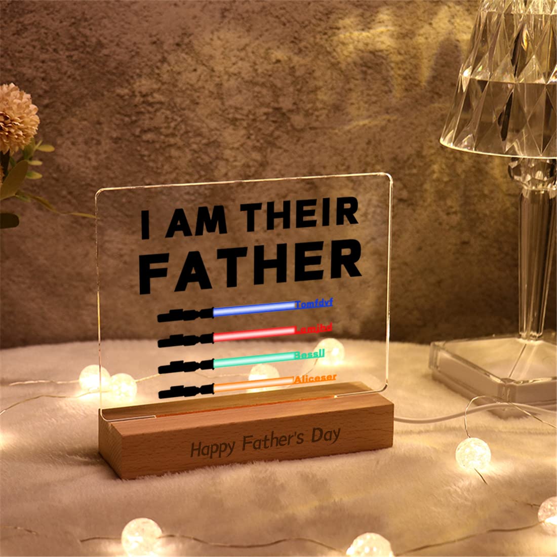 I AM Their Father Sign Plaque Personalized DAD Name Lamp Custom Photo Engraved Night Light, Photo Night Lamp Dad Birthday Gifts, Fathers Day Birthday Gifts for Dad from Daughter,Son Wife (Style 1)