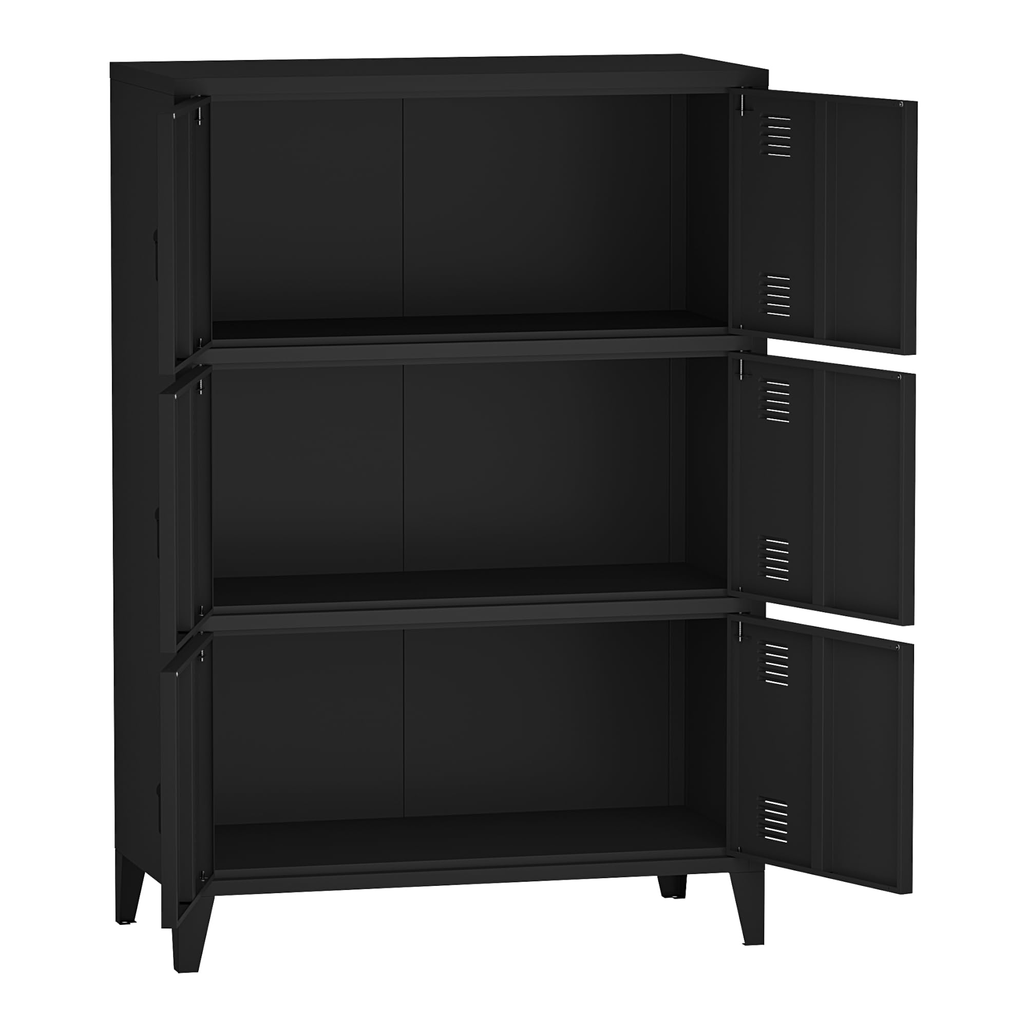 [en.casa] Armario de Oficina Mueble de Oficina Archivador de Estudio con 2 Estantes con 6 Puertas Ranuras de Ventilación Acero 113 x 80 x 40 cm - Negro
