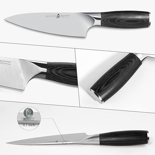 Miniatura 2 de TUO Cuchillo de chef de 6 pulgadas, cuchillo de cocina Gyuto, acero inoxidable alemán de alto carbono, cómodo mango de madera de Pakkawood, espiga
