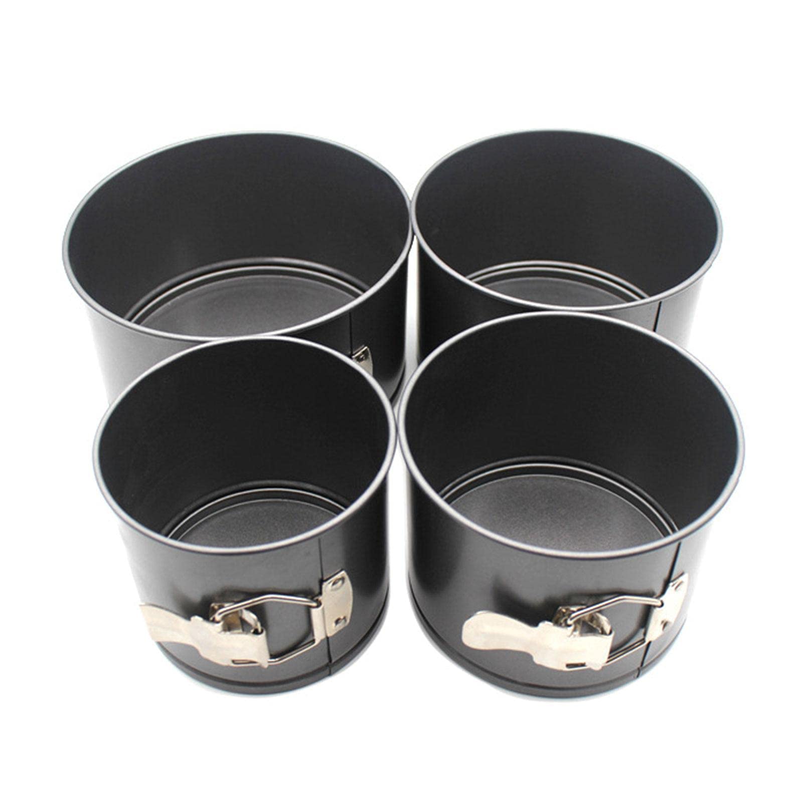 Lot de 4 moules à charnière (10,2 cm, 12,7 cm, 15,2 cm, 17,8 cm), moule à gâteau en acier au carbone avec fond amovible (noir)