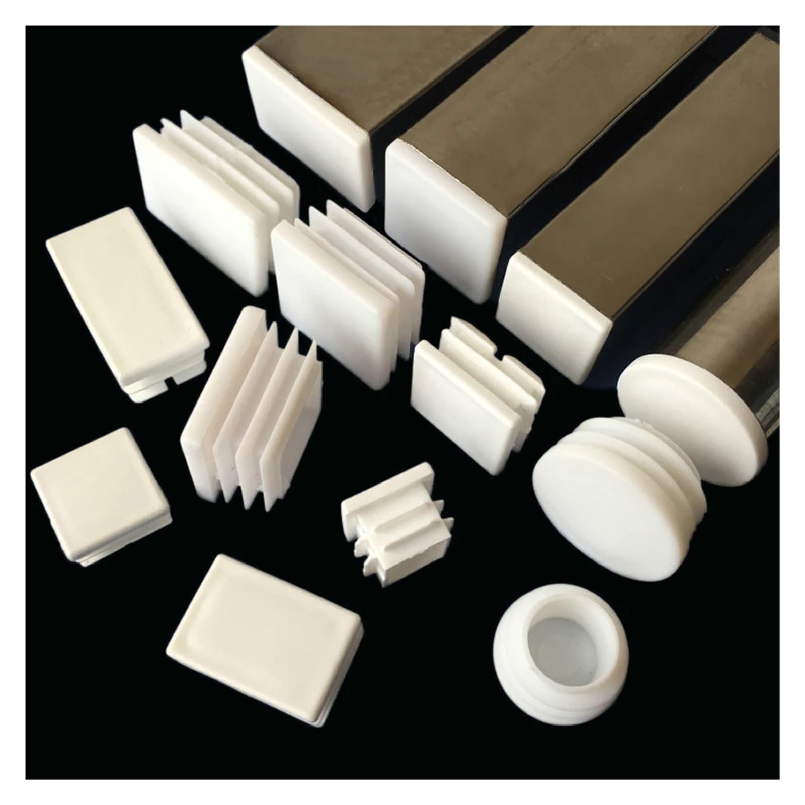 10 szt. Biały Plastikowy Wielokrotnego Użytku Zaślepka Rura Rura Box Sekcja Bung Osłona Przeciwpyłowa do Nogi Krzesła (rozmiar: 50x70mm Idealny do rur 10x20 do 100x200mm)