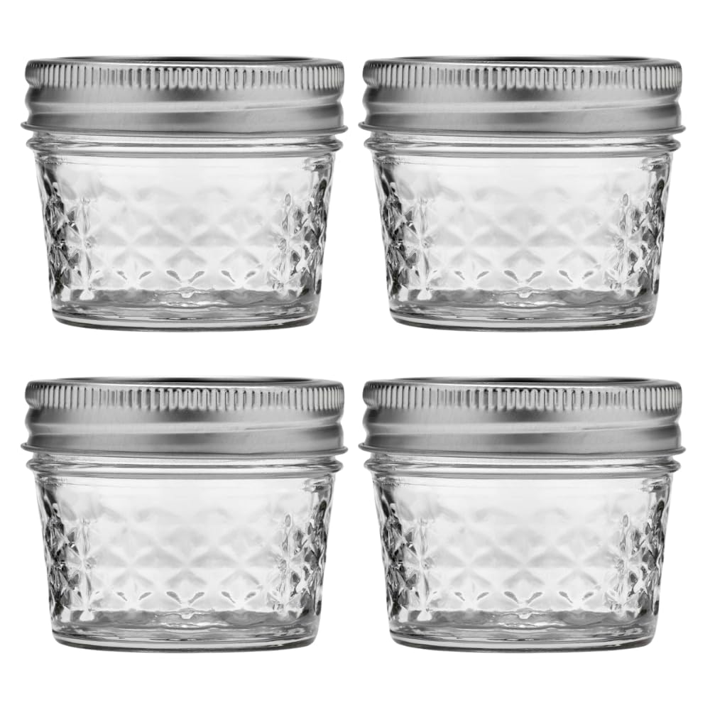 4 Ounce Mason Jars With Lids - 4 Pack Regular Mouth Glass Canning Jars