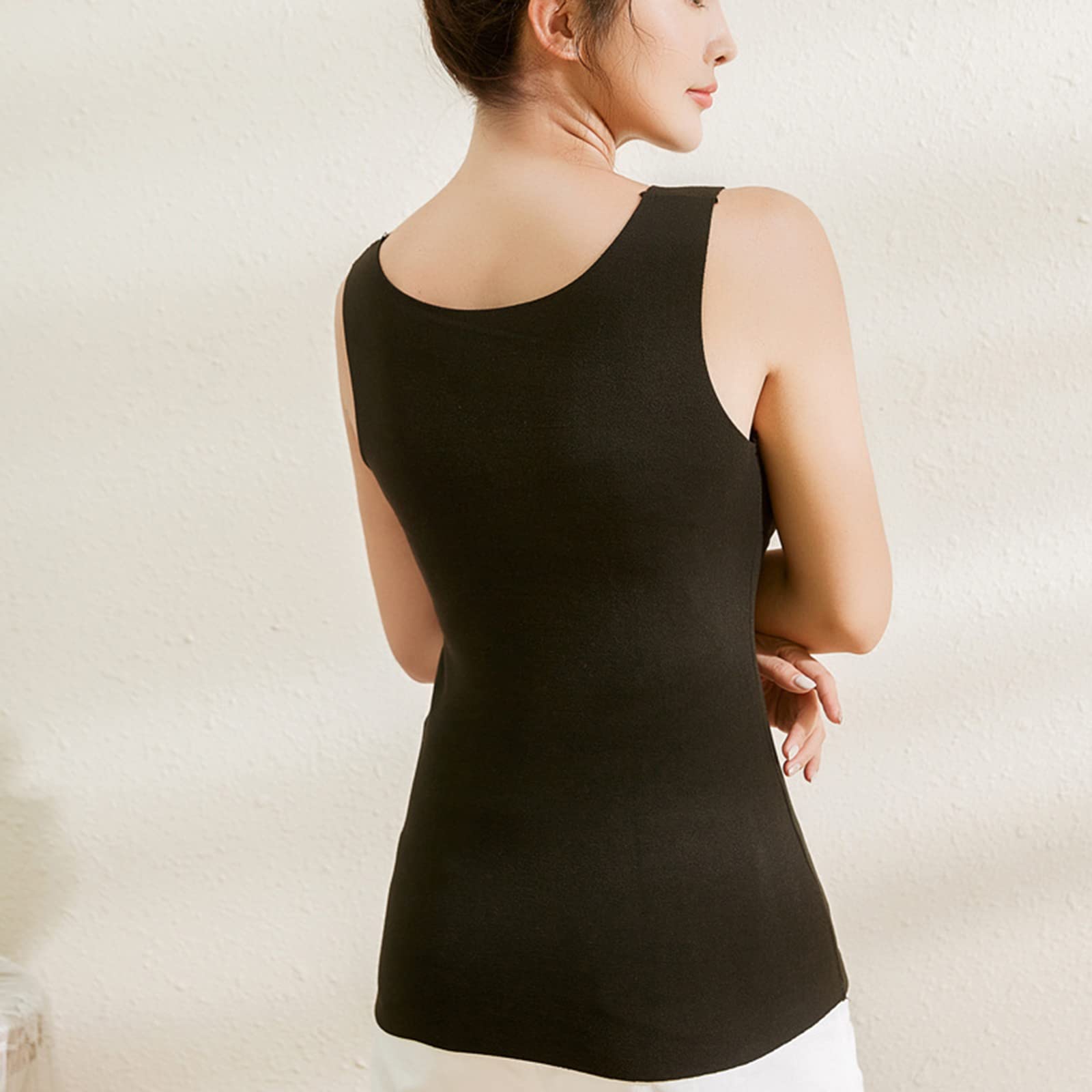 Damska bielizna termiczna Vest Top, bez rękawów, dekolt w szpic, elastyczna gruba aksamitna podszewka podkoszulek, ciepła zimowa warstwa podstawowa Camisole Sleepwear, z t-shirtem z wkładką na piers