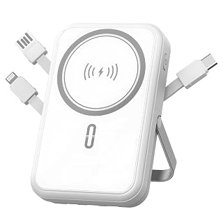 Power Bank 10000mAh Compatible with MagSafe, Magnetic Portable Charger with Digital Display, 15W Wireless Fast Charging, Built-in 3 Cables Compatible with iPhone 17/16/15/14/13/12 Series (White) - Amazon product rated Grade A