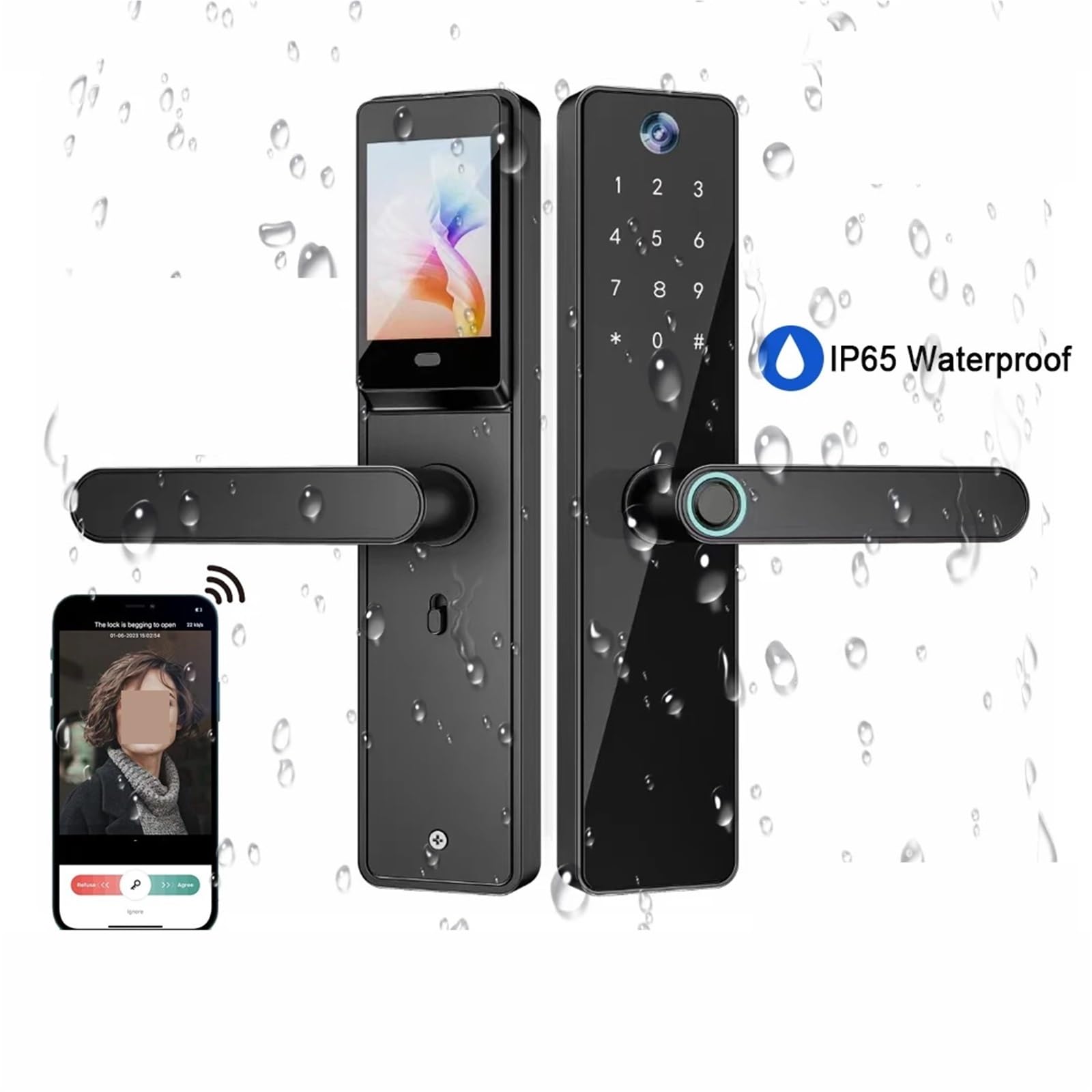 Cerradura Electronica, Cerradura de puerta inteligente IP66, resistente al agua, Wifi, cerradura Digital electrónica con teclado for puerta delantera, espesor de puerta de 35-100mm(22X180(5050))
