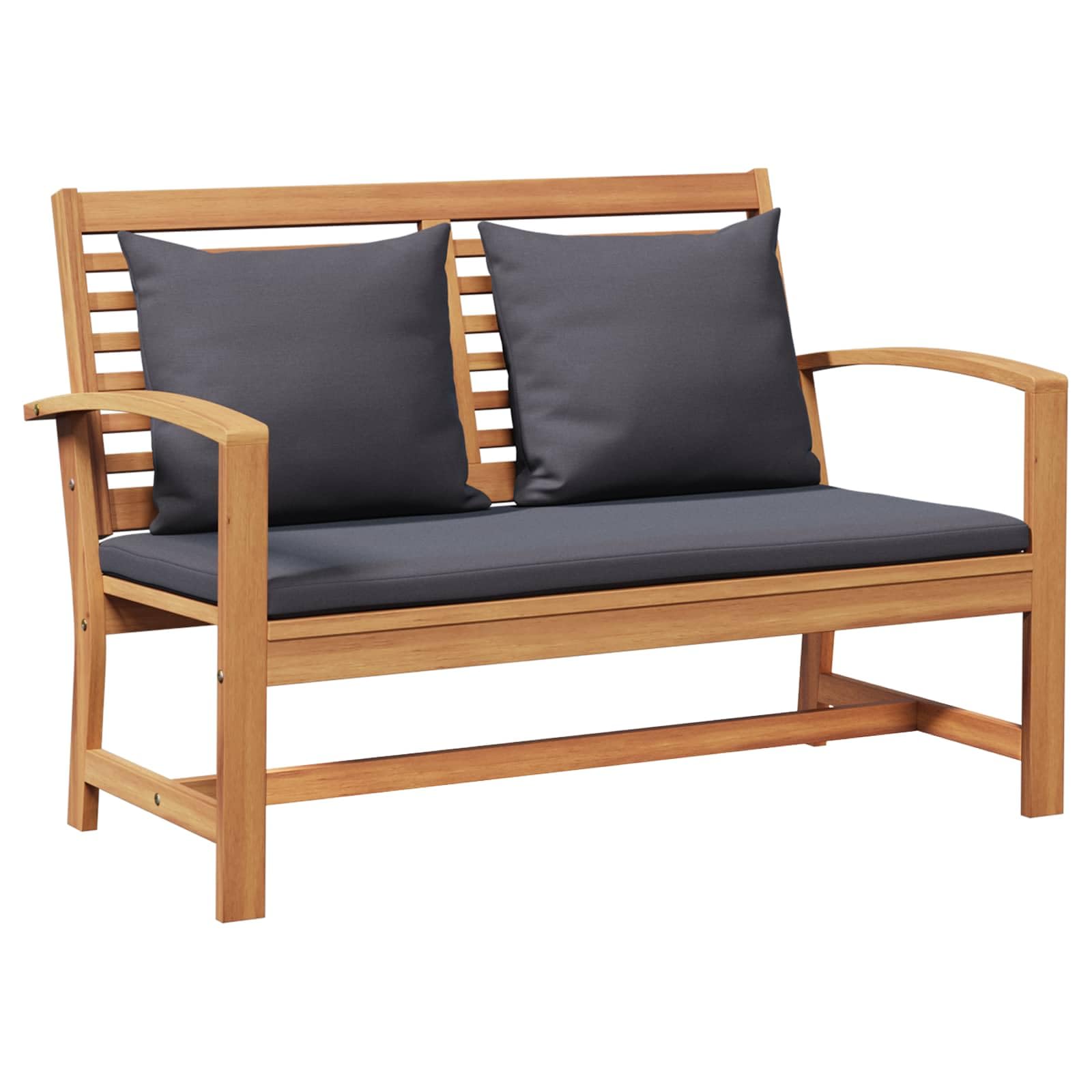 Set di mobili da giardino rettangolare in teak con imbottitura, 2 pezzi in legno massello teak per terrazza, panca da giardino e tovaglietta resistente alle intemperie
