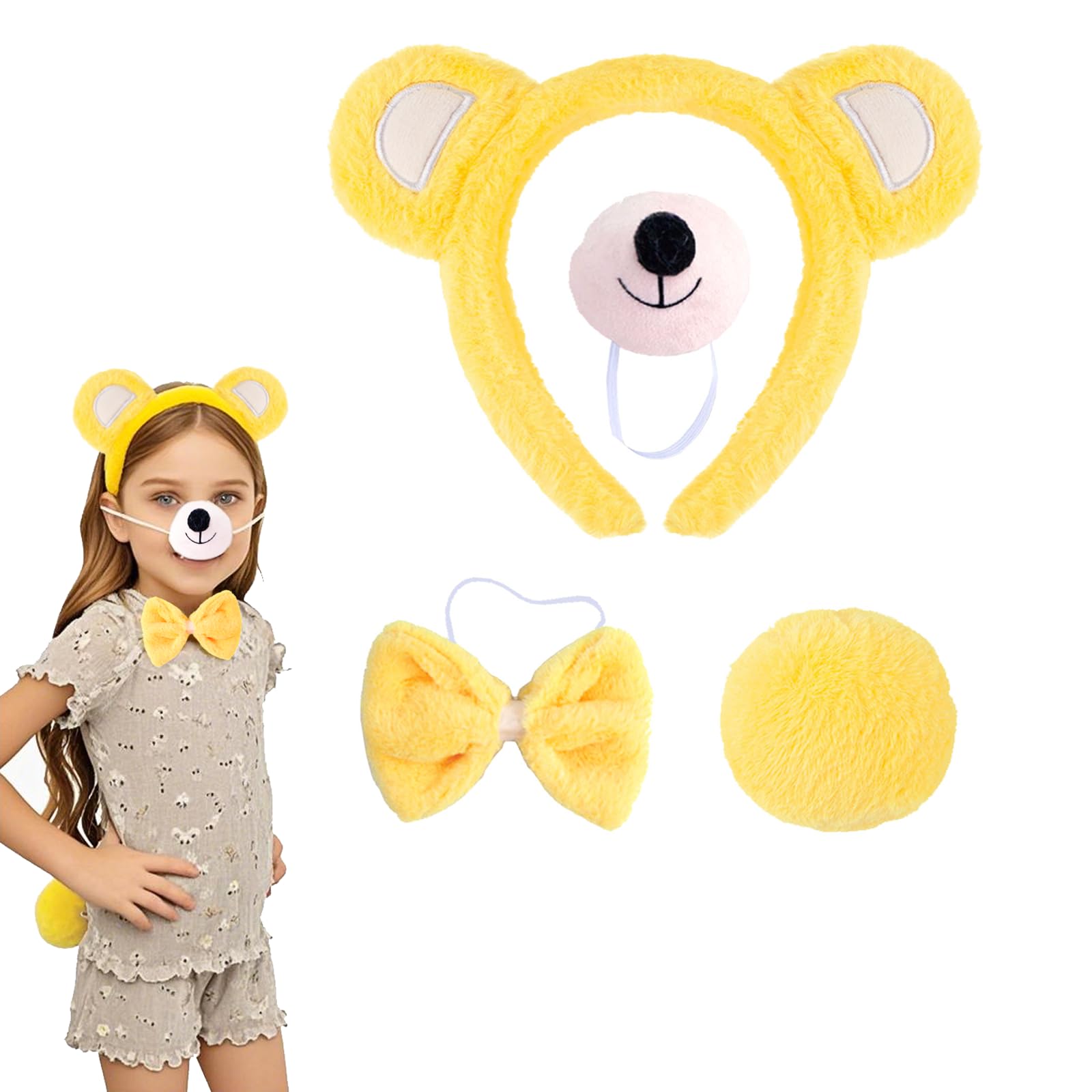 SSKHE Carnival Bear Costume for Children and Women,4 Pieces Carnival Bear Cosplay Set,Headband Bear Ears Set,Nose Tail