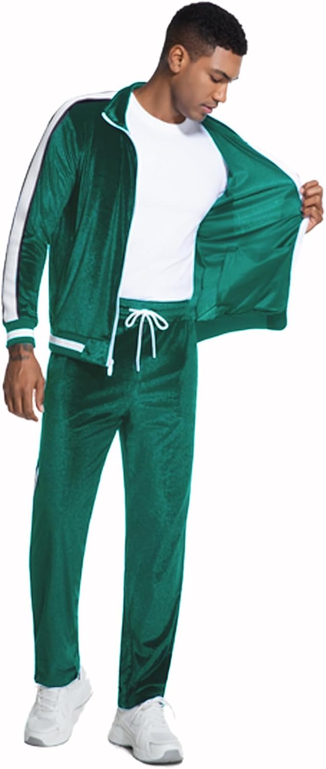 ANOTWENER Men's 2 Piece Tracksuits Velour Sweatsuits Athletic Fit Velvet Outfit Jogging Full Zip Jacket Pants Set