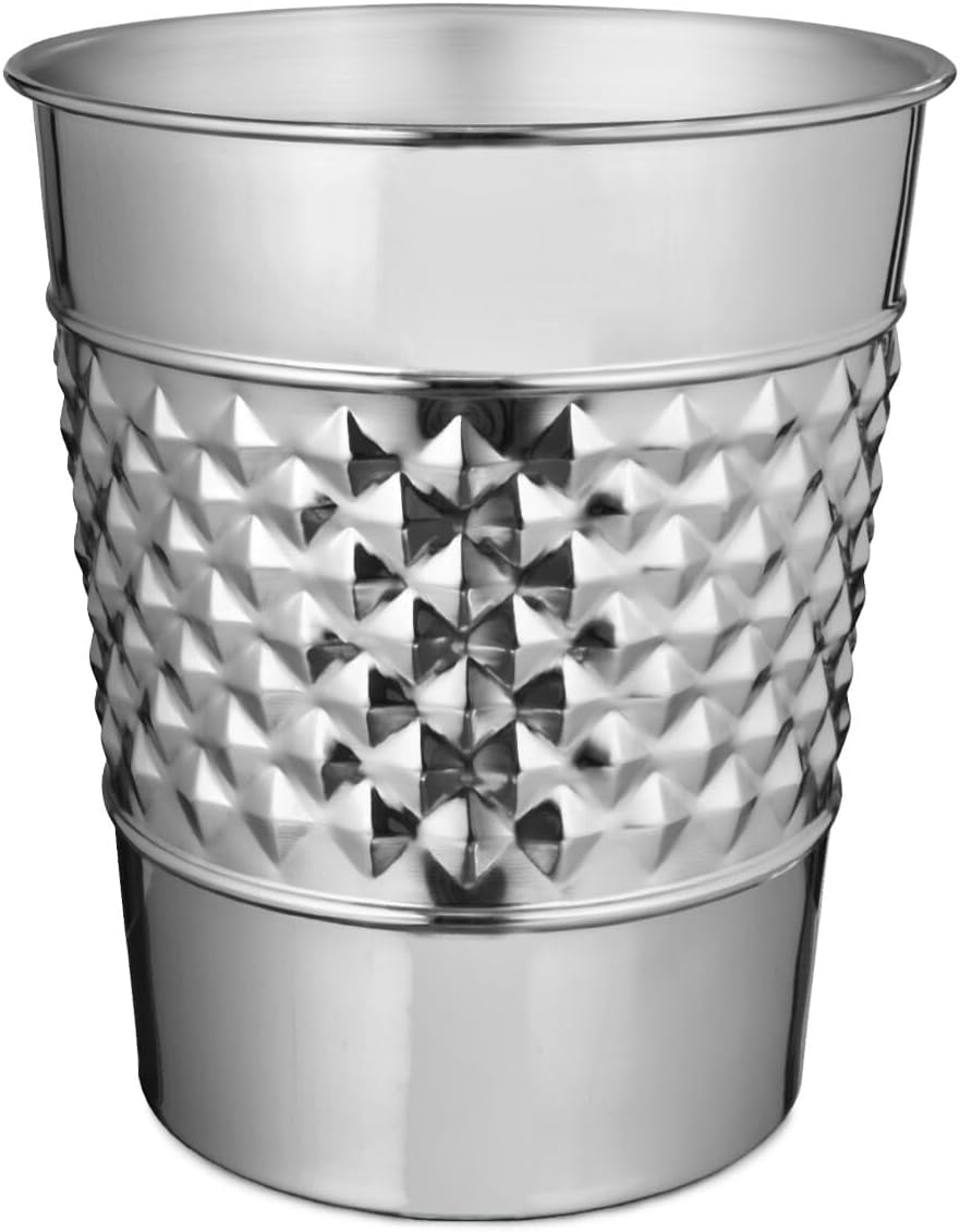 Monarch Abode Nickel Chrome Handcrafted Geometric Embossed Metal Wastebasket for Home, Decorative Waste Basket, Modern Bathroom Garbage Can, Durable & Decorative Trash Bin, Nickel Chrome Trash Can Geo Embossed Nickel Chrome Finish