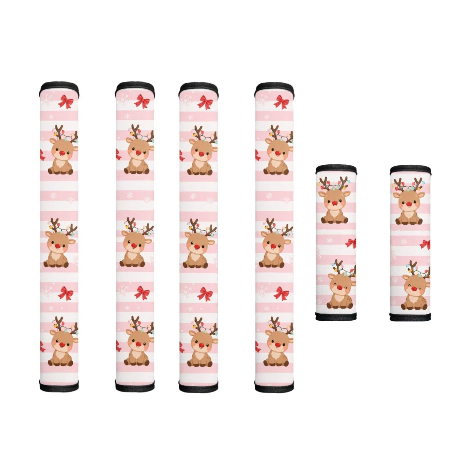 Christmas Refrigerator Door Handle Covers Set of 6 Kitchen Electrical Appliances Handle Protector Anti-Slip Fridge Microwave Oven Home Accessories, Cute Reindeer Pink White Stripes