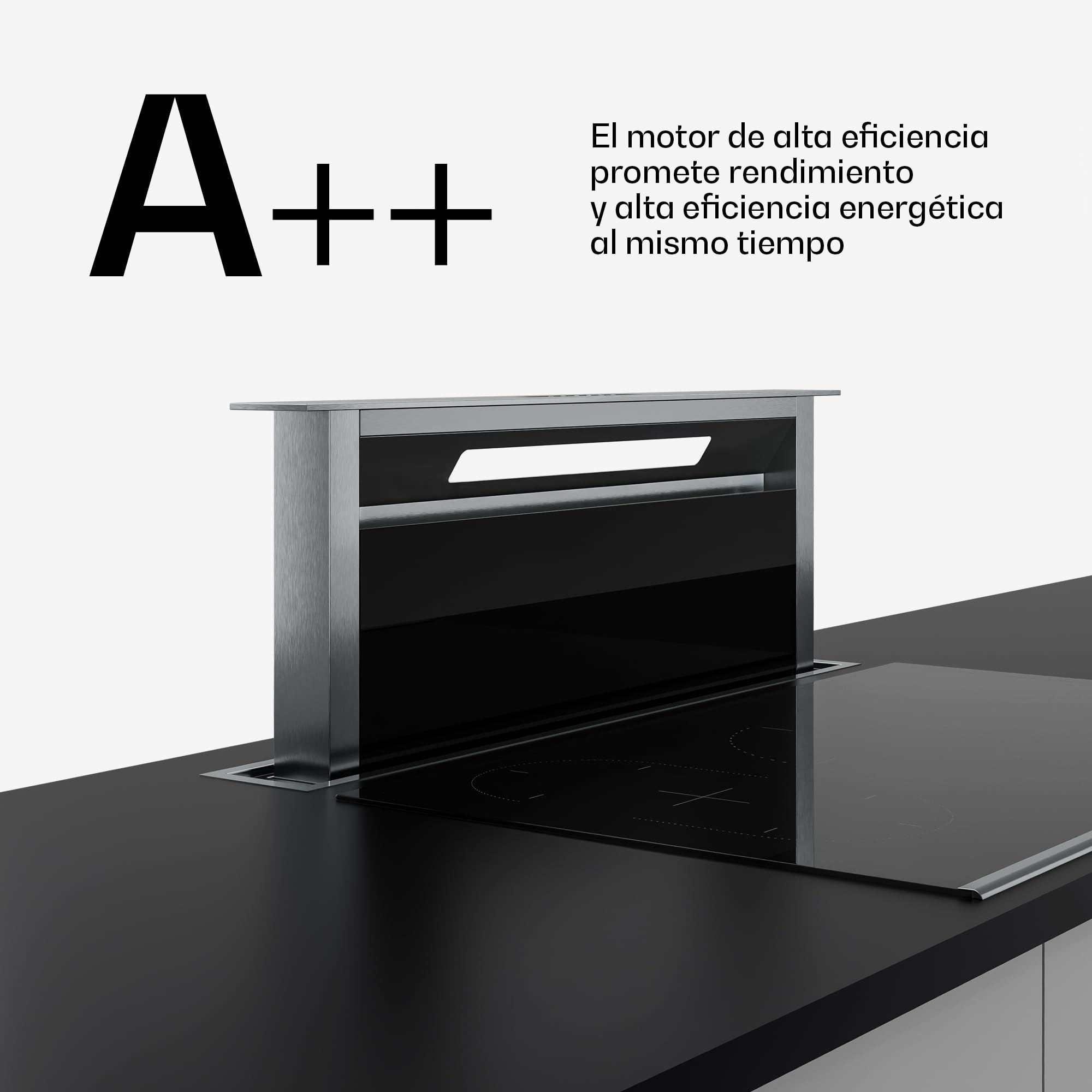 Klarstein Verosteel Extractor De Encimera 90 cm - A++ Eficiencia, 906,2 m³/h, Táctil Invisible, LED, Filtro Carbón, Campana Extractora Cocina Silenciosa, Aluminio & Cristal Negro