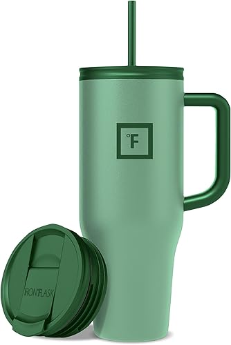 Miniatura 57 de IRON °FLASK Co-Pilot Taza térmica con popote y tapas abatibles, botella con asa para bebidas calientes o frías, a prueba de fugas, para agua o café