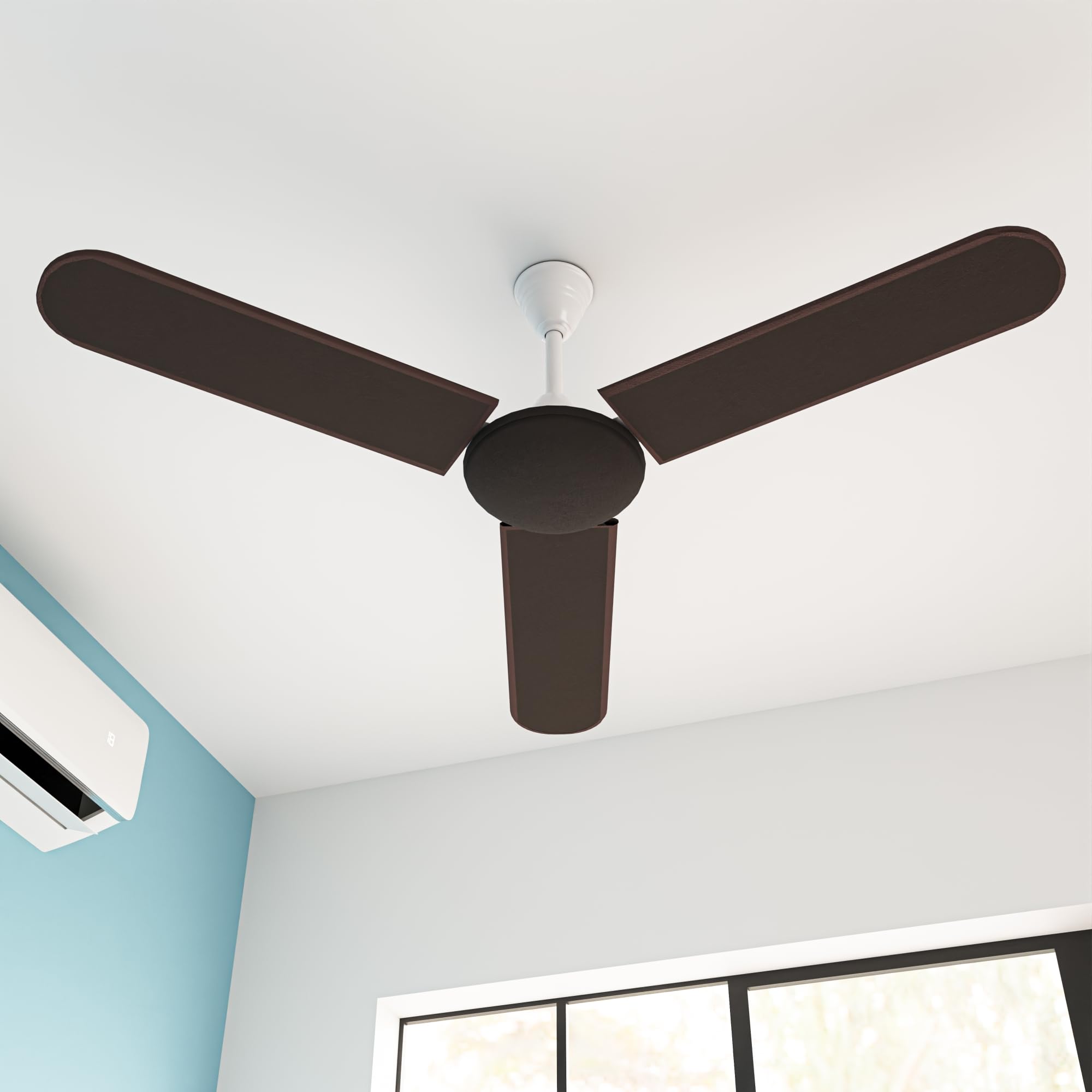Kuber Industries PVC Ceiling Fan Cover Full Dustproof with attachable end closure | Fan Protector for 3 Blades and Center Cover | Plain - Brown-image-3