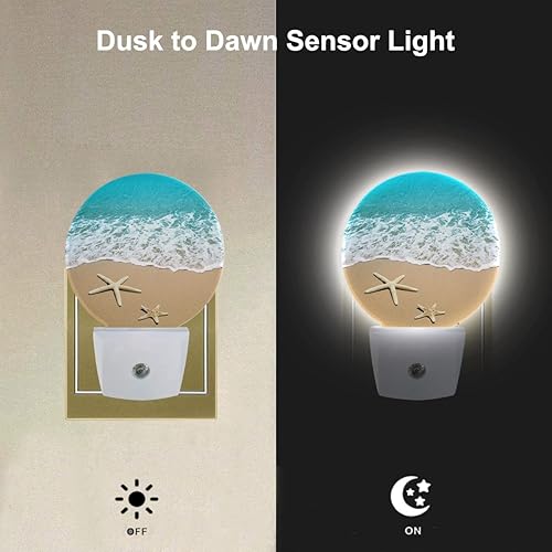 Miniatura 2 de EKOBLA Luz nocturna de océano, arena de playa, olas de mar, luces nocturnas enchufables con sensor de atardecer a amanecer para dormitorio, baño,