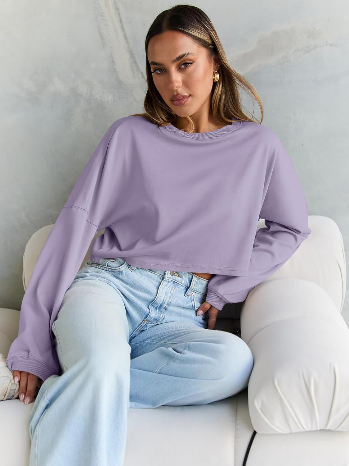 Trendy Queen Cropped Sweatshirts for Women Oversized Crewneck Sweaters Long Sleeve Tops Fall Winter Clothes 2026 - Image 5