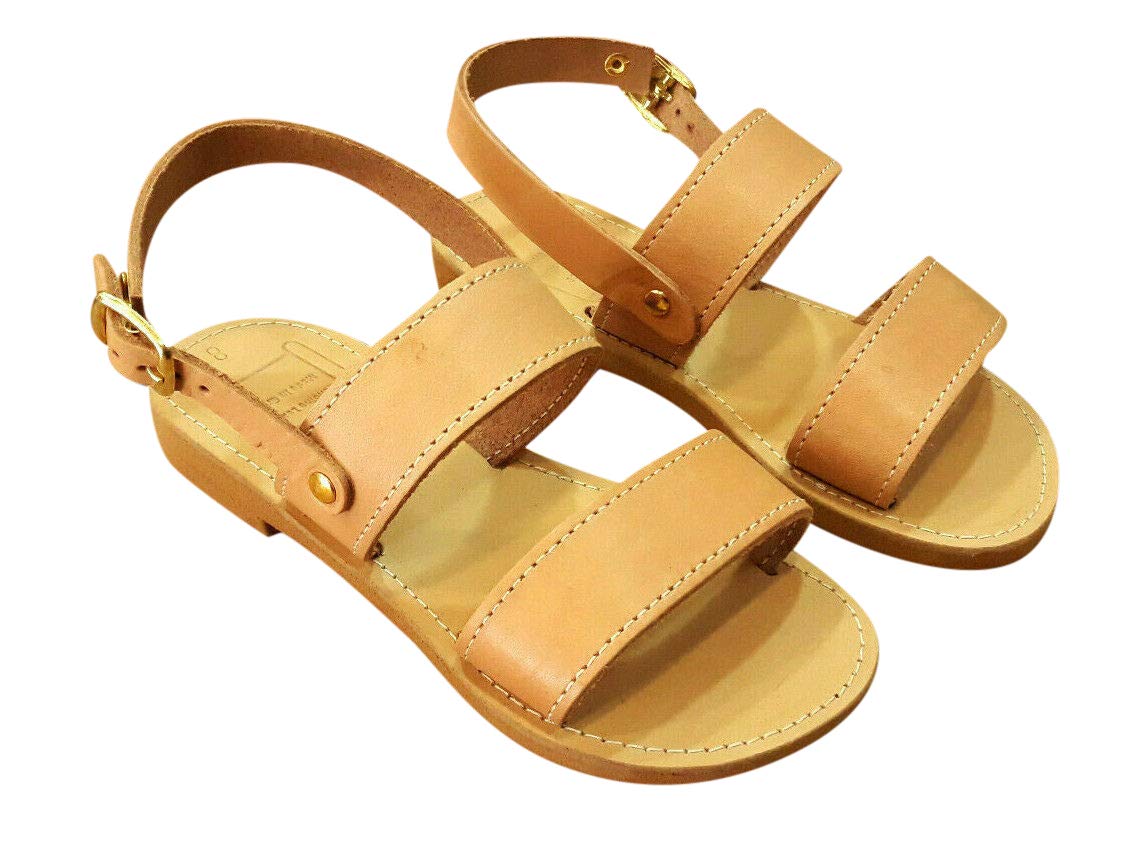 Ancient Greek Style Genuine Leather Sandals AESOP Toddler Baby Roman Spartan Shoes Kids Gladiator Girls Boys Unisex Flat Strappy Natural (9 US Infant)