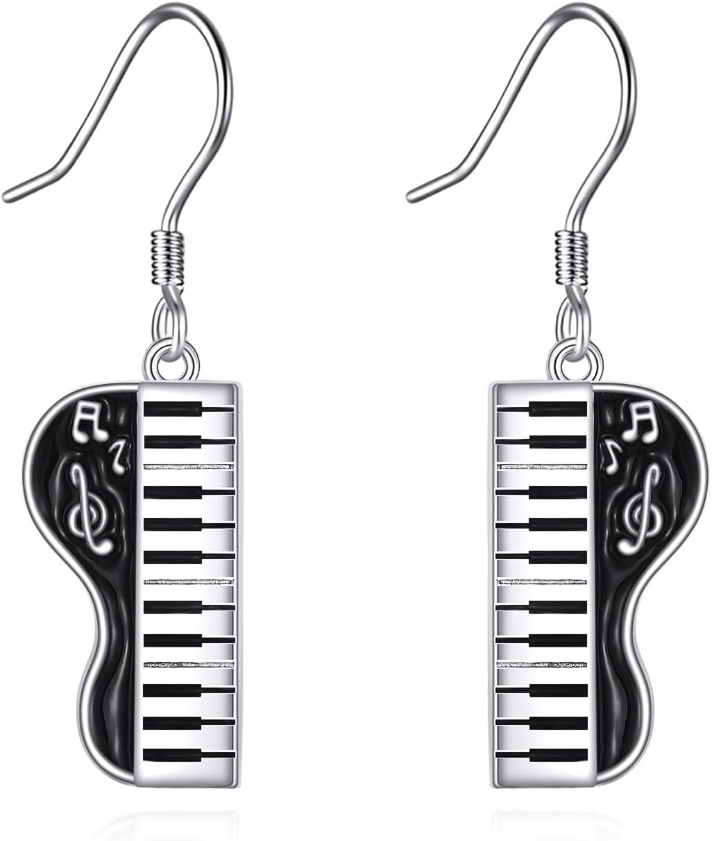 Music Earrings S925 Sterling Silver Piano Dangle Earrings for Women Music Jewelry